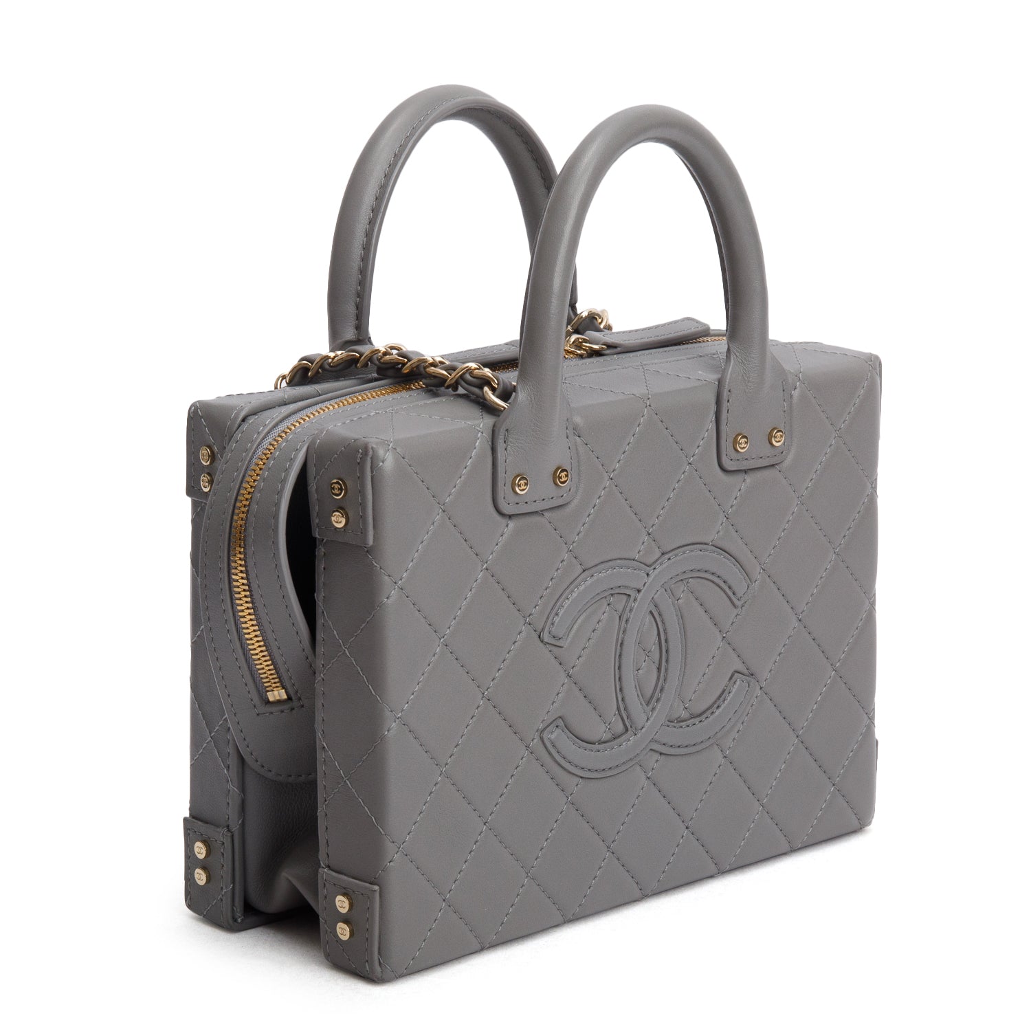 Chanel 2022 Grey Quilted Calfskin Leather Coco Vault Small Vanity Case w/ Box & Receipt