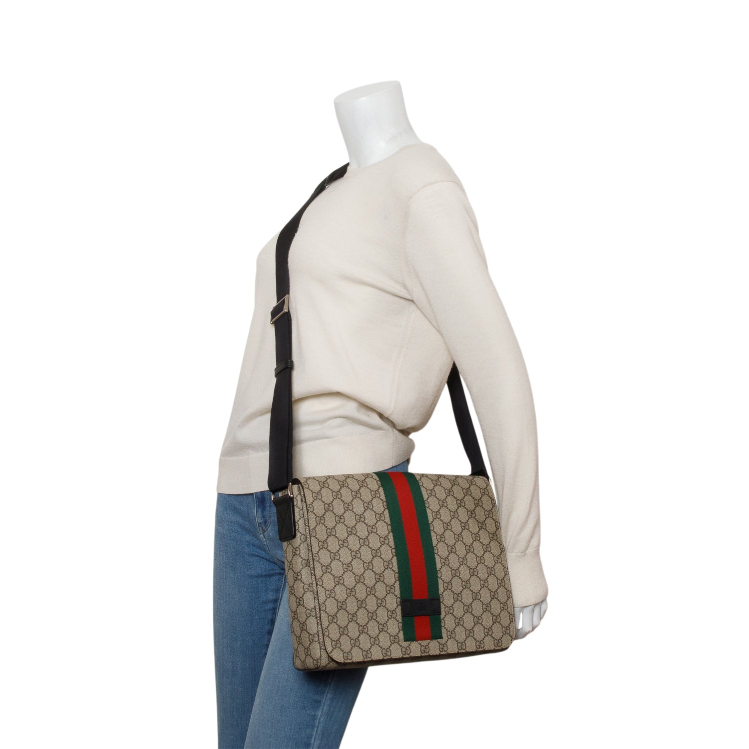 Gucci GG Supreme Monogram Web Flap Messenger Bag