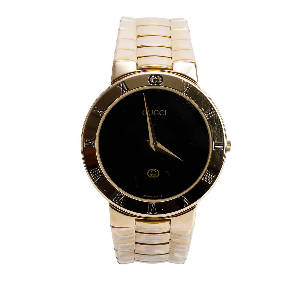 Gucci Gold Plated Stainless Steel 3300 Series 33 MM Watch Black
