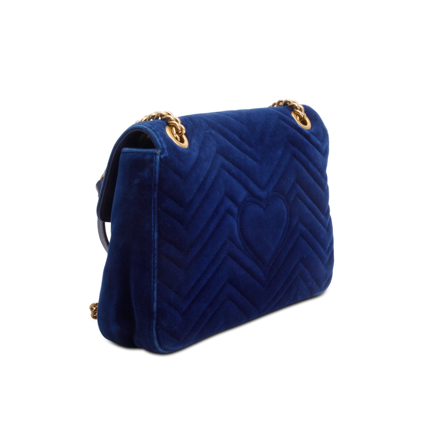 Gucci Blue Velvet Matelasse Medium GG Marmont Shoulder Bag
