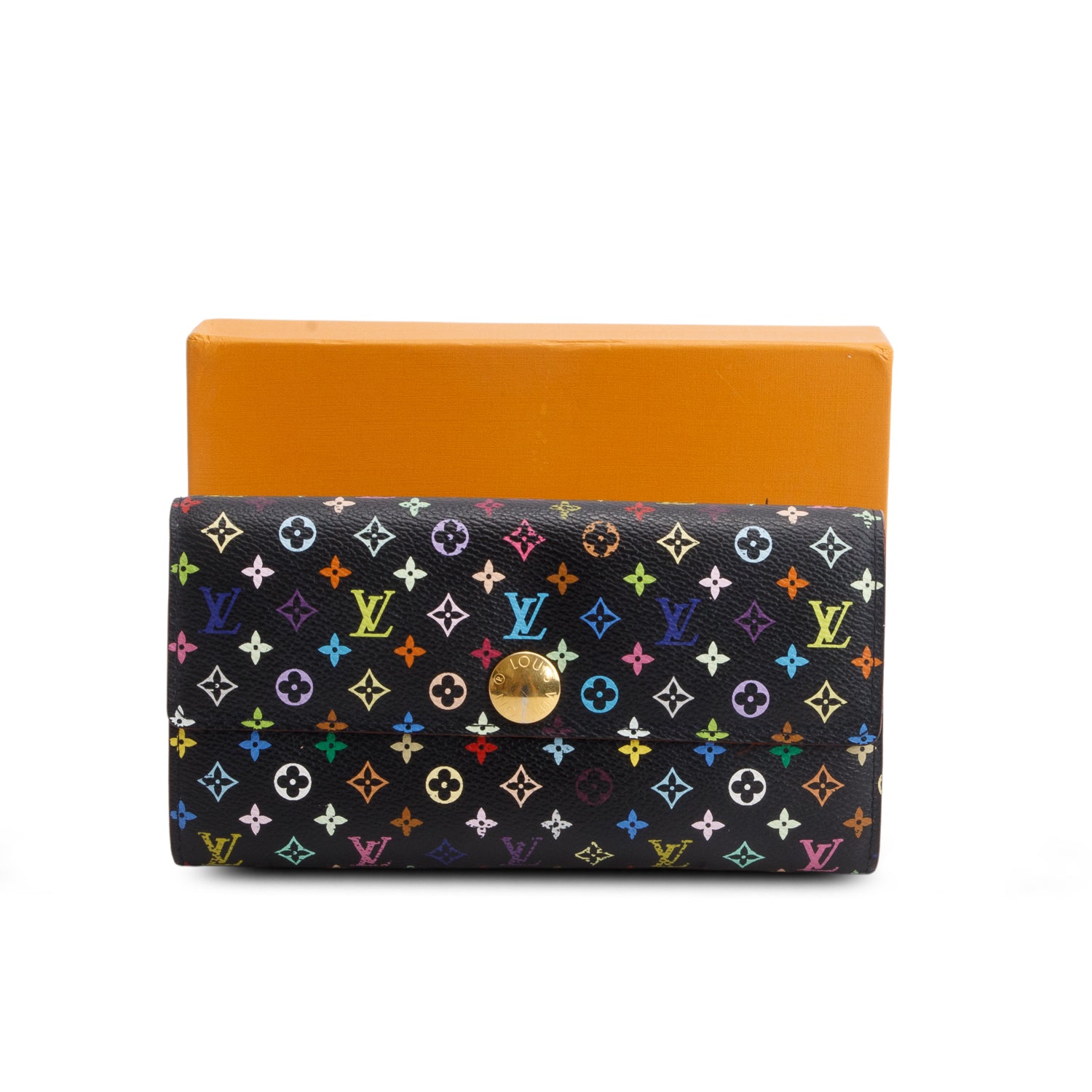 Louis Vuitton Black Monogram Multicolor Sarah Wallet w/ Box