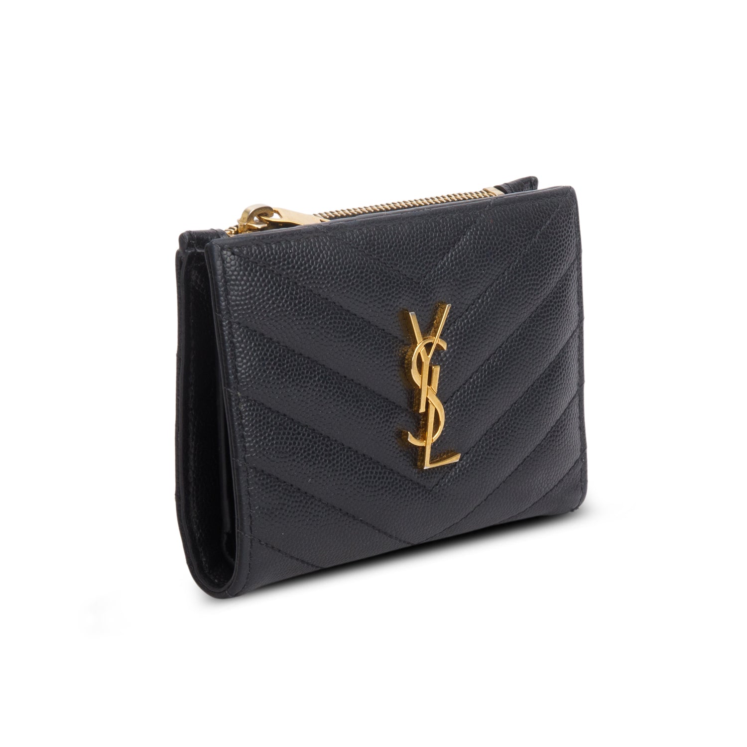 Saint Laurent 2020 Black Grain de Poudre Cassandre Matelasse Fragments Bi-Fold Wallet w/ Box