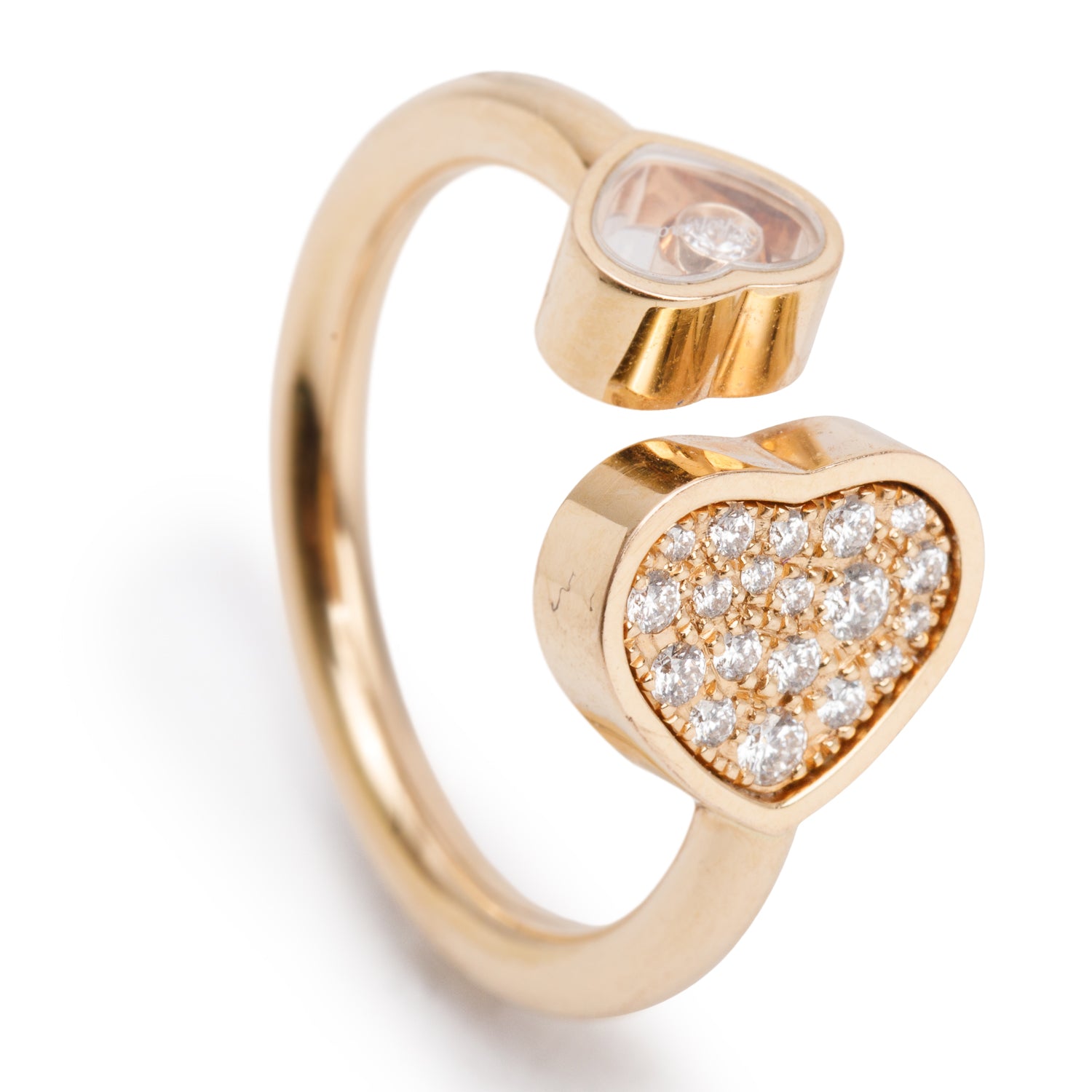 Chopard 18k Rose Gold Happy Diamonds Heart Cocktail Ring, Size 6.5 w/ Box