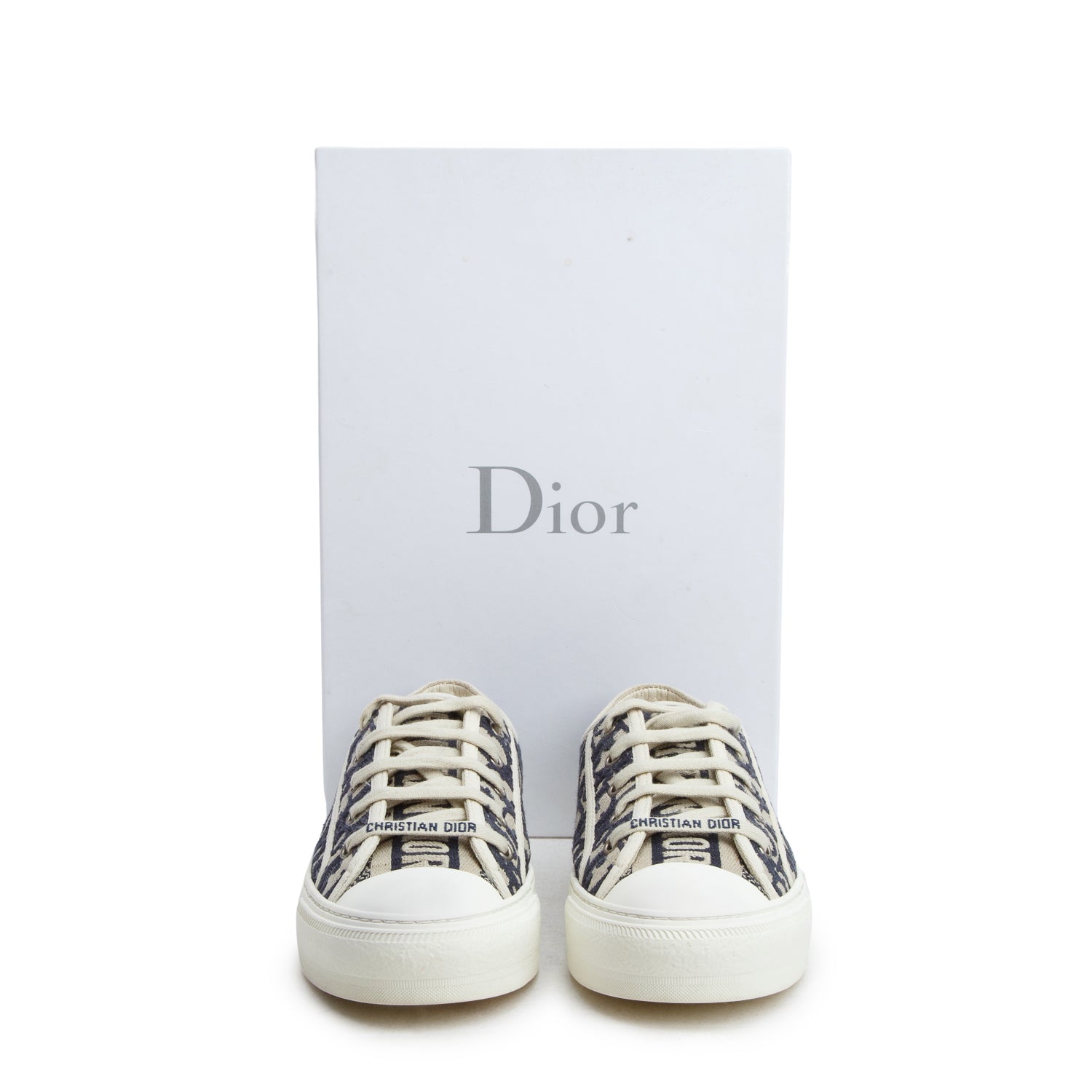 Christian Dior Deep Blue Oblique Embroidered Cotton Walk'n'Dior Sneakers, Women's Size 38 w/ Box