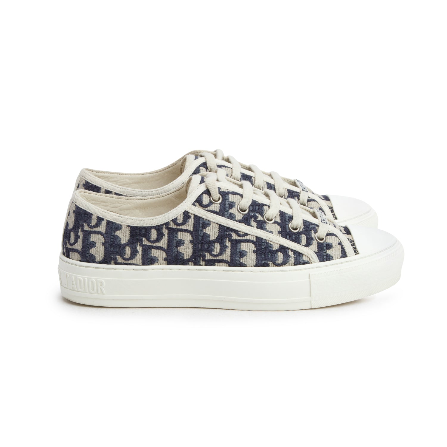 Christian Dior Deep Blue Oblique Embroidered Cotton Walk'n'Dior Sneakers, Women's Size 38 w/ Box