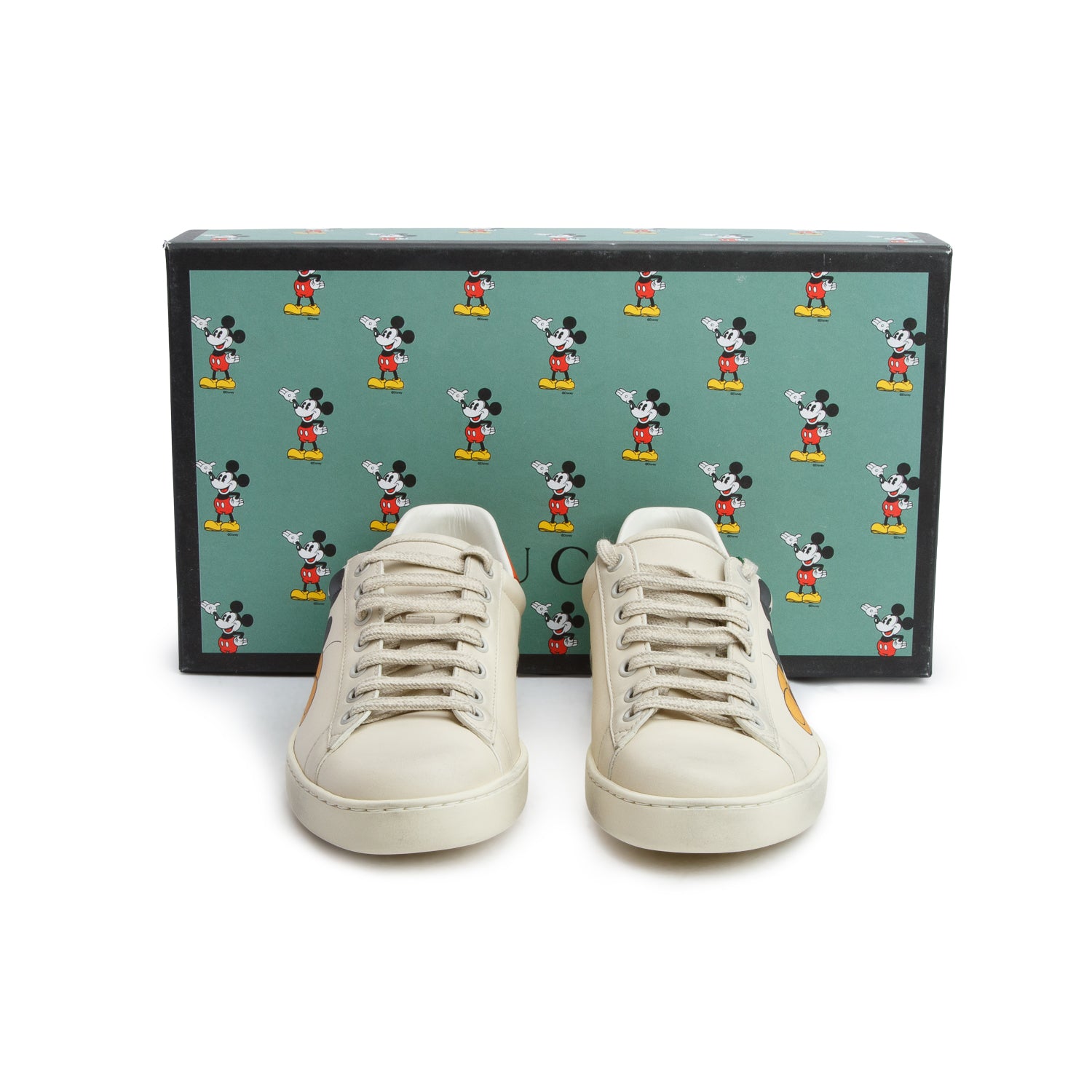 Gucci x Disney Cream Miro Soft Leather Mickey Mouse Ace Sneakers, Women's Size 5.5 w/ Box