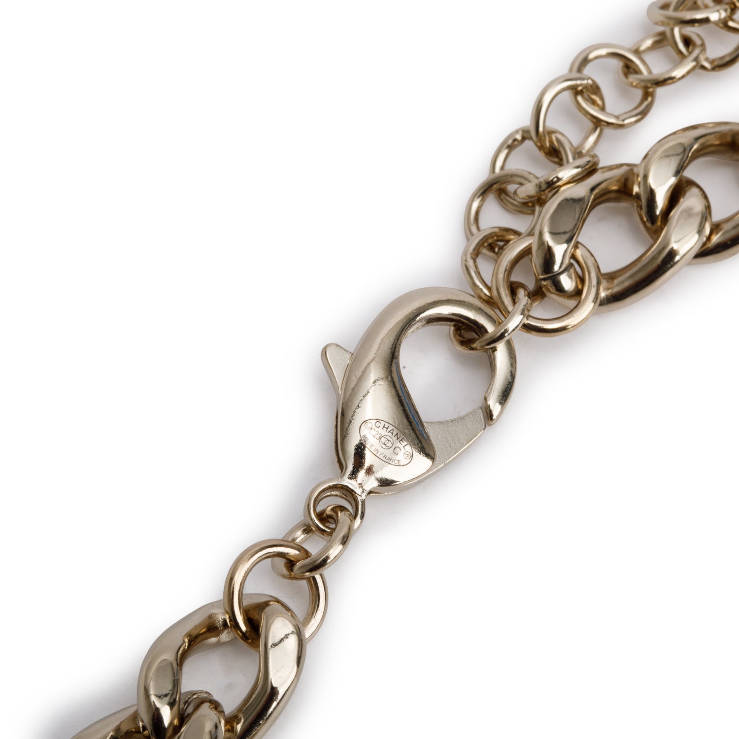Chanel 2023 Gold-Plated Strass Heart CC Station Chain-Link Belt w/ Box & Receipt