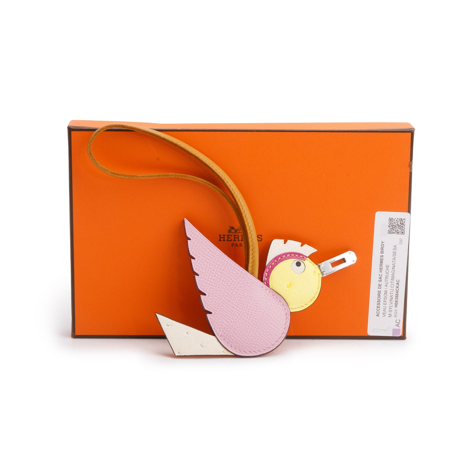 Hermes 2023 Mauve Sylvestre/Nata/Jaune Citron/Magnolia/Sesame Ostrich Epsom Swift Birdy Bag Charm w/ Box