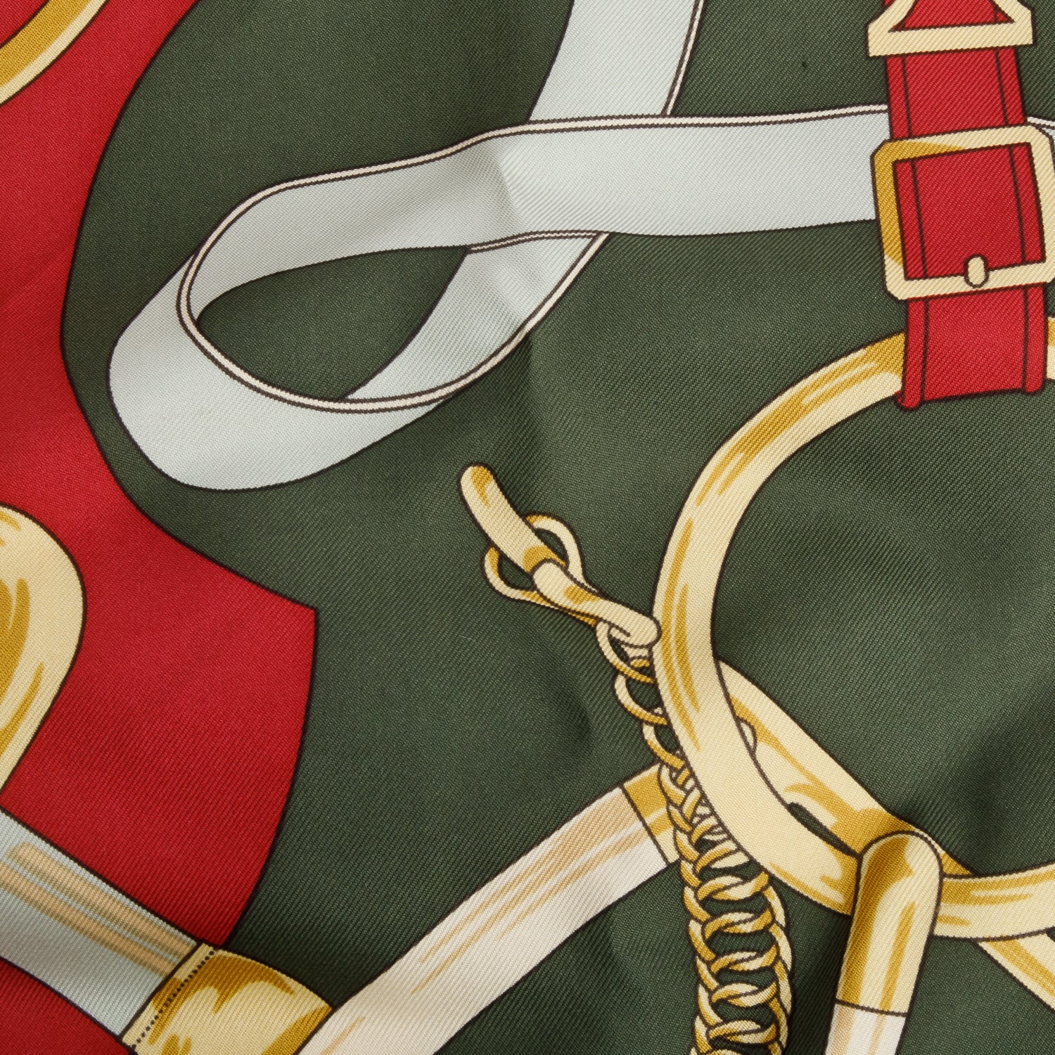 Hermes Red & Green 'Eperon D'or' Silk Scarf 90 w/ Box