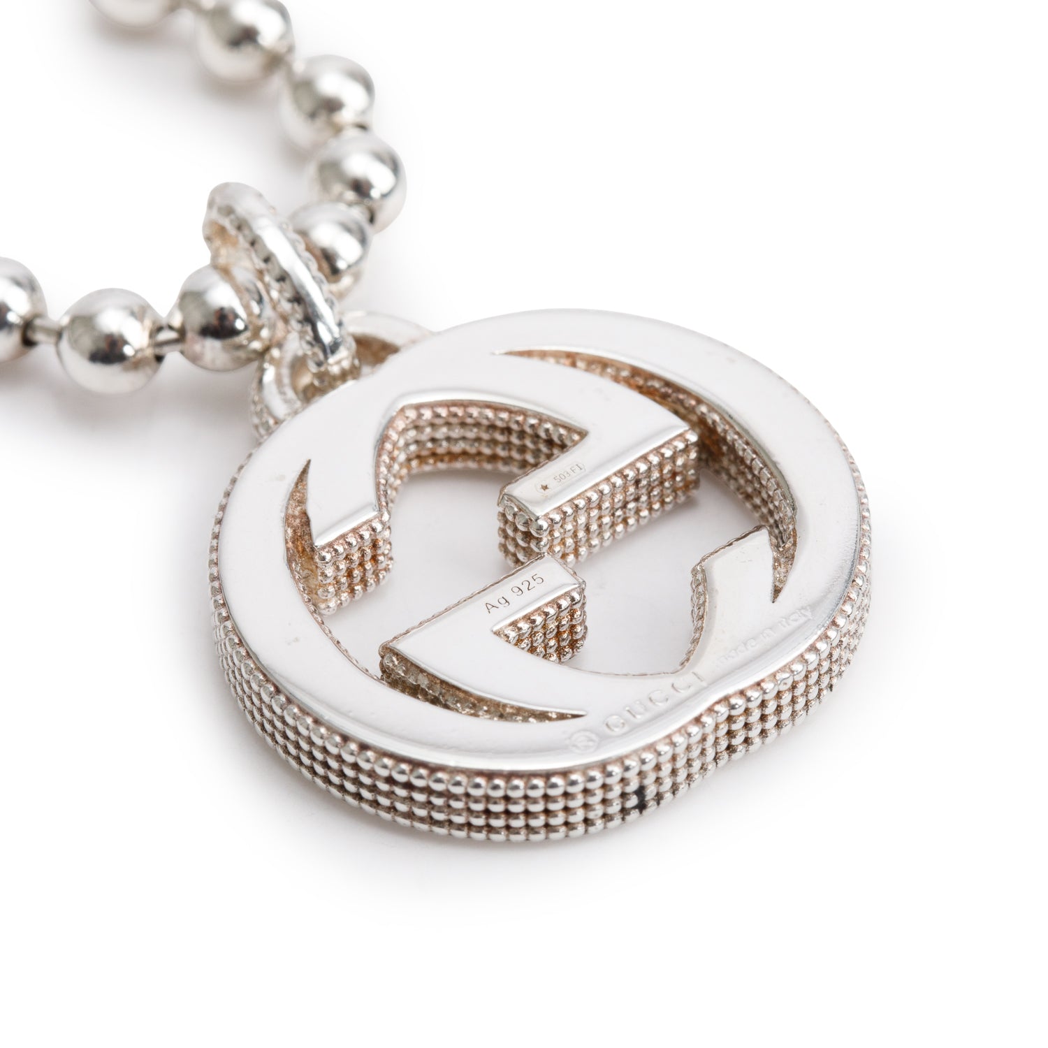 Gucci Sterling Silver Interlocking G Pendant Necklace w/ Box