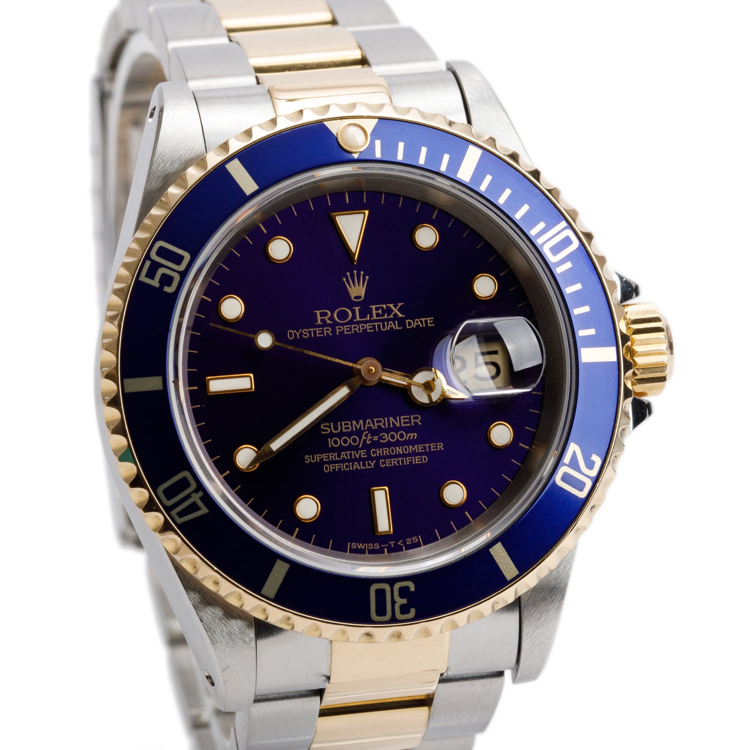 Rolex Stainless Steel & 18k Yellow Gold Submariner Date 40 MM Automatic Watch Blue Dial 16613 w/ Box & Papers