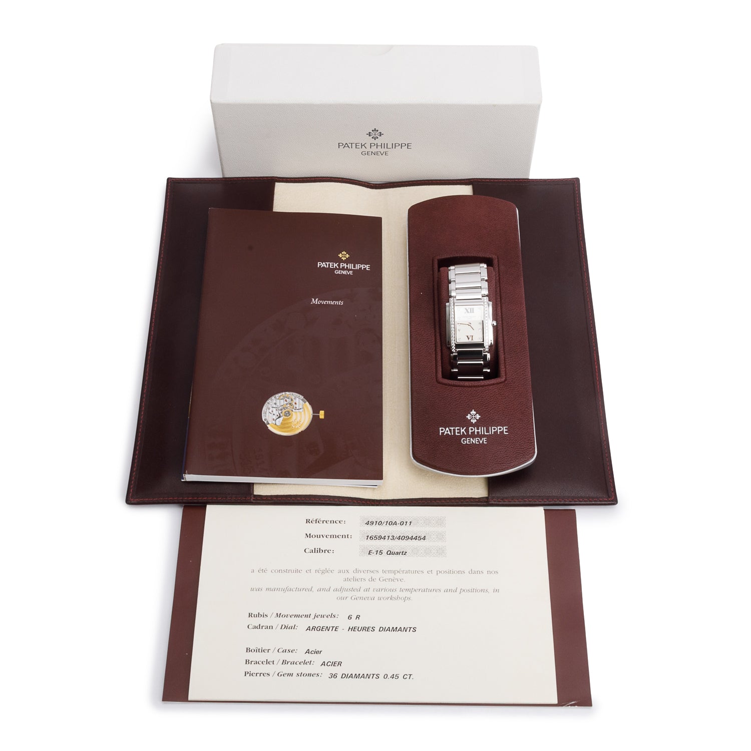 Patek Philippe Stainless Steel Diamond Bezel Twenty-4 Watch White Diamond Dial w/ Box & Papers