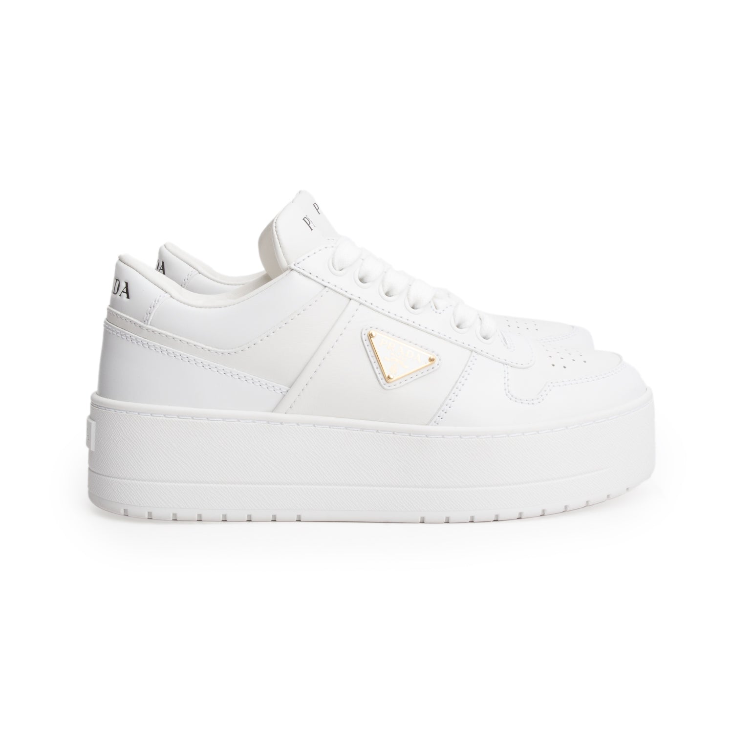 Prada White Vitello Rois Triangle Downtown Platform Low Top Sneakers, Women's Size 37 w/ Box