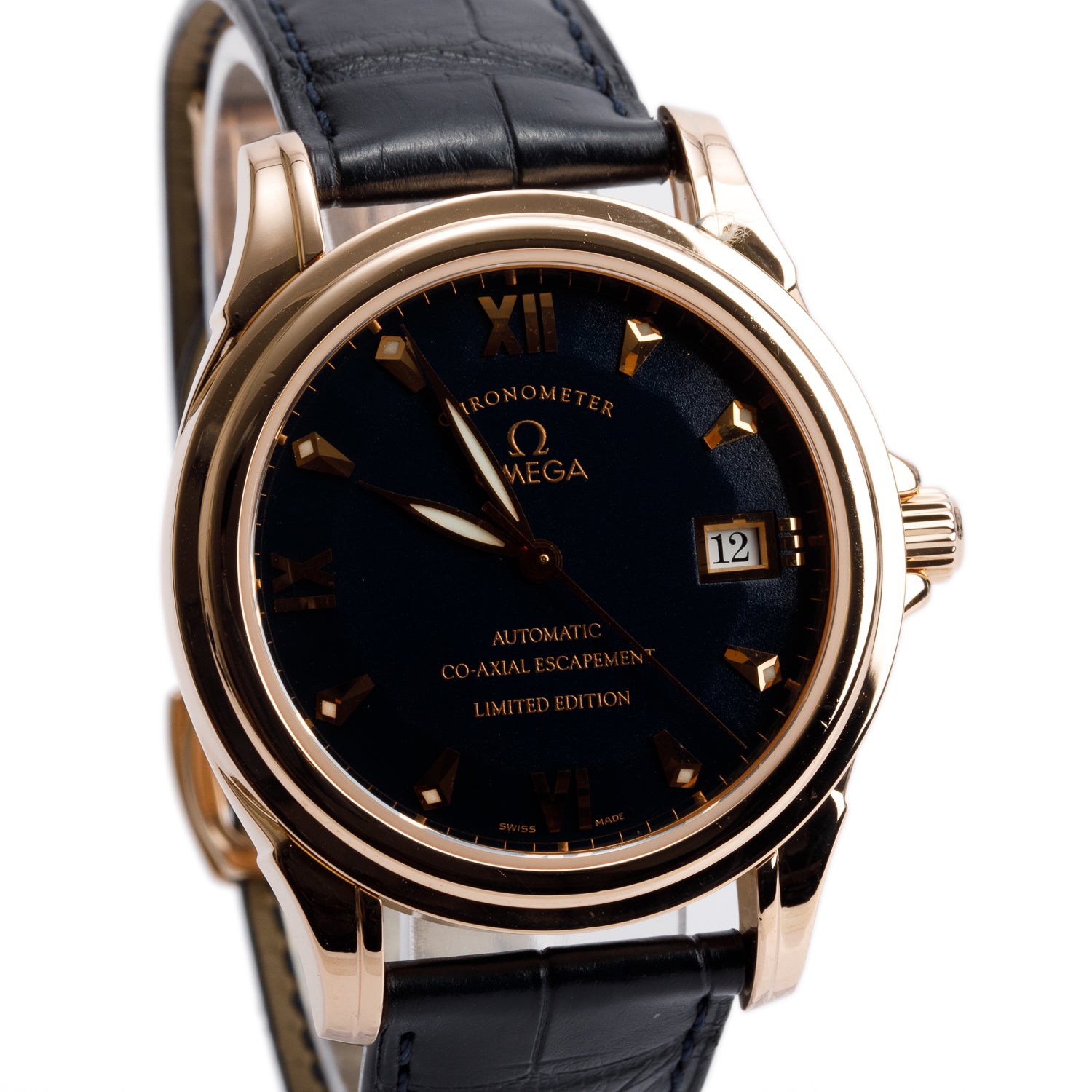 Omega 18k Rose Gold De Ville Co-Axial 37.5 MM Automatic Watch Black Dial