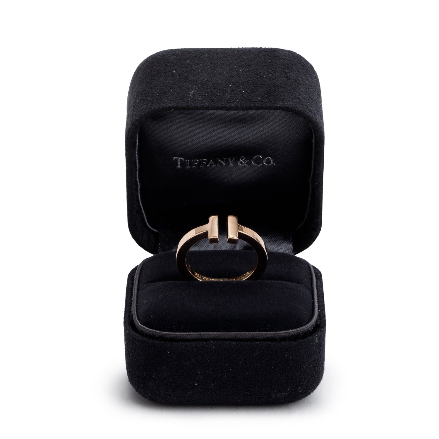 Tiffany & Co. 18k Rose Gold T Square Ring, Size 7.5 w/ Box