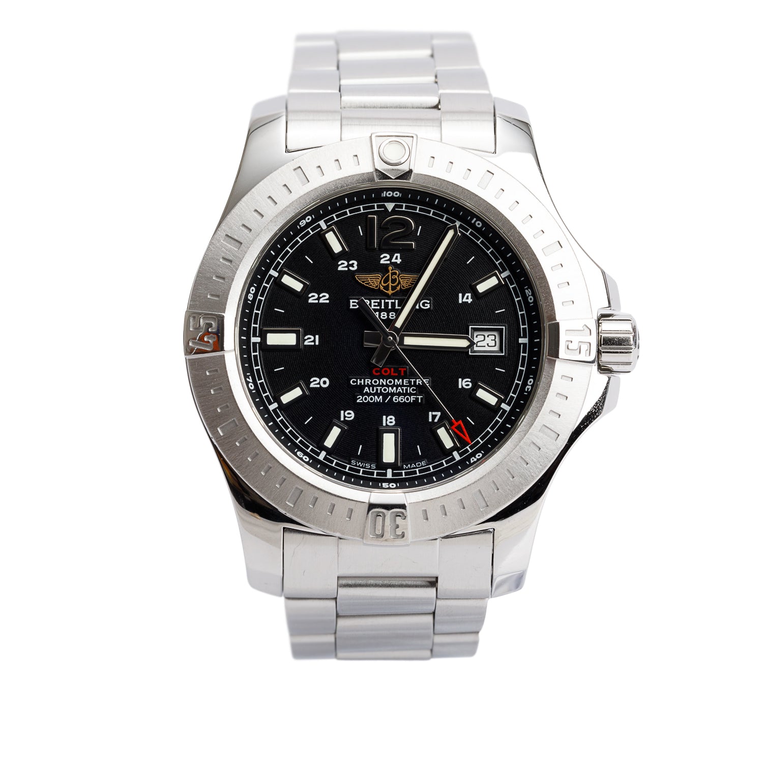 Breitling Stainless Steel Colt 44 MM Automatic Watch Black Dial A17388