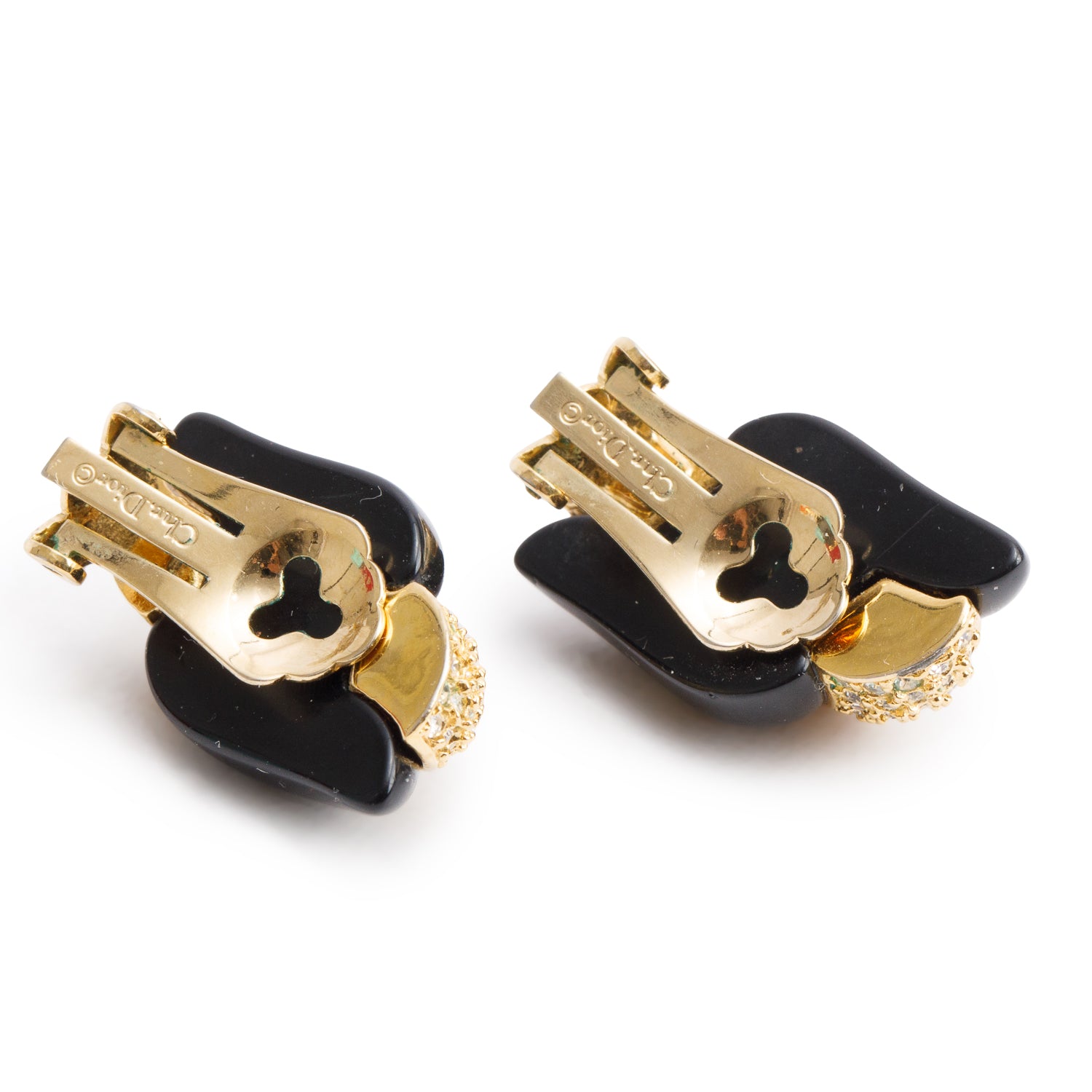 Christian Dior Vintage Gold Plated Resin Crystal Clip-On Earrings