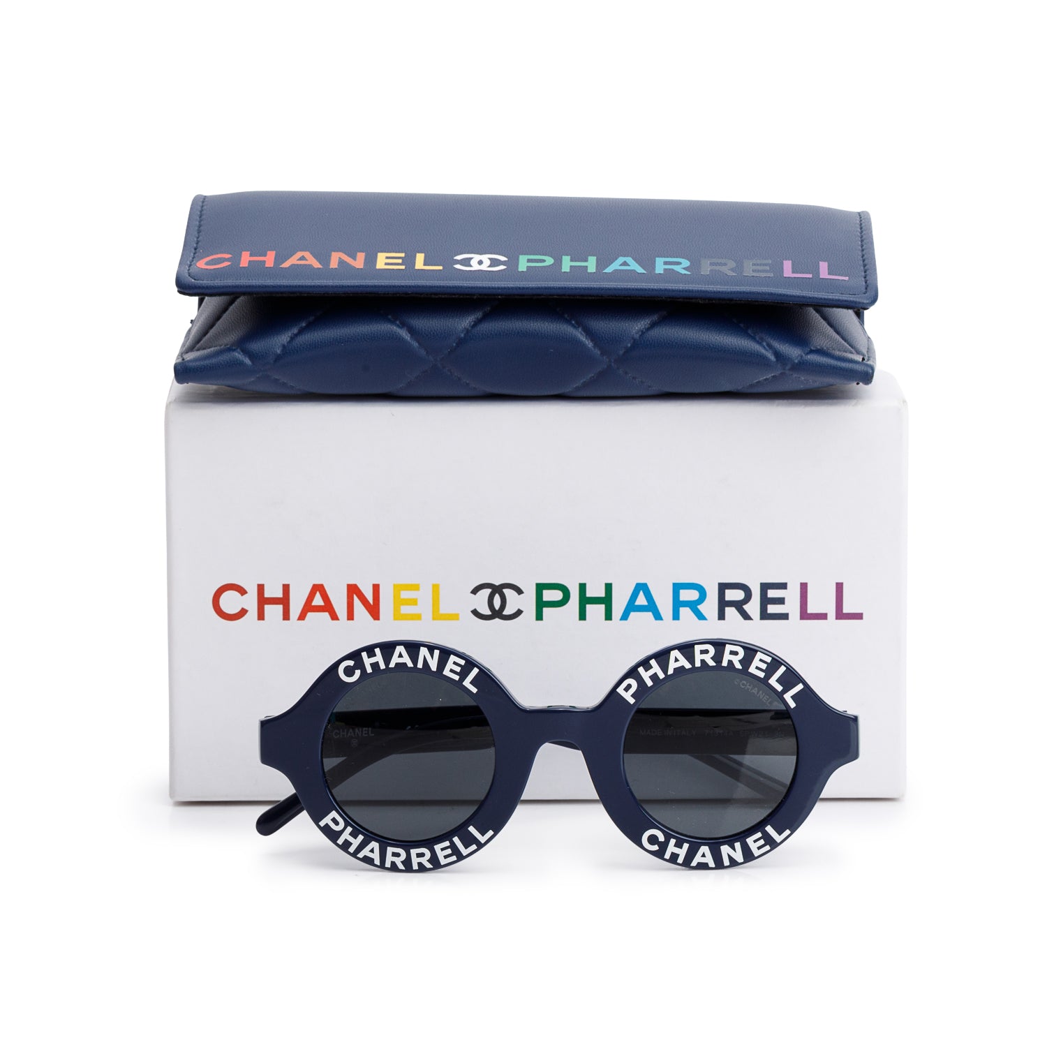 Chanel x Pharrell 71314A Blue Logo Print Round Sunglasses w/ Box & Case