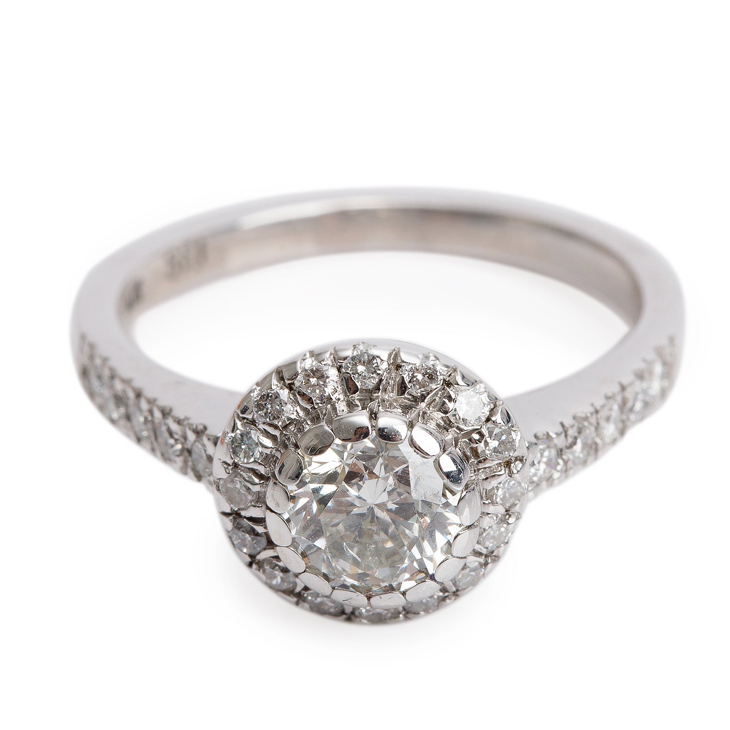 14k White Gold 0.90 ct. Round Cut Diamond Engagement Ring, Size 6.75
