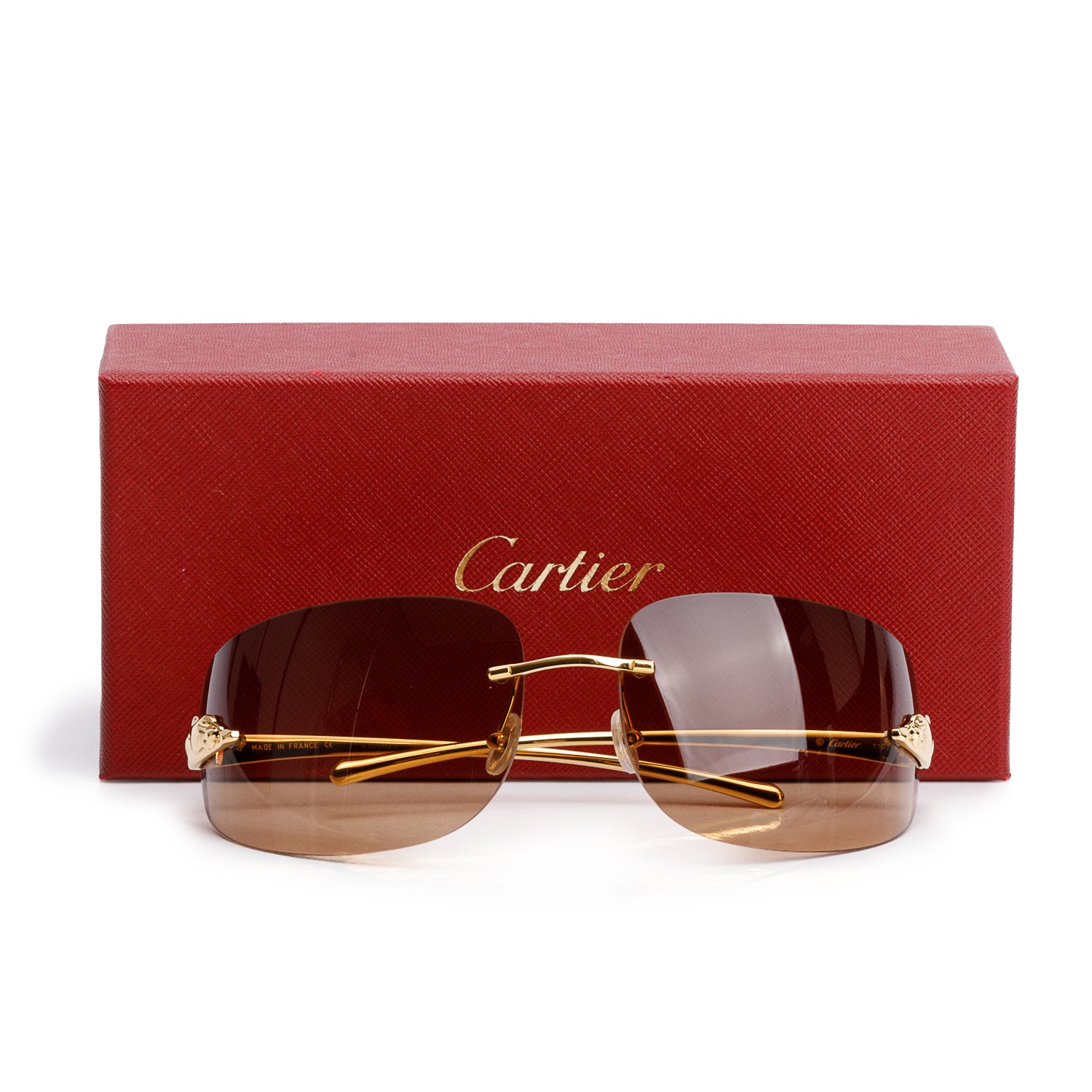 Cartier CT0062S Brown Rimless Gradient Panthere de Cartier Rectangle Sunglasses w/ Box