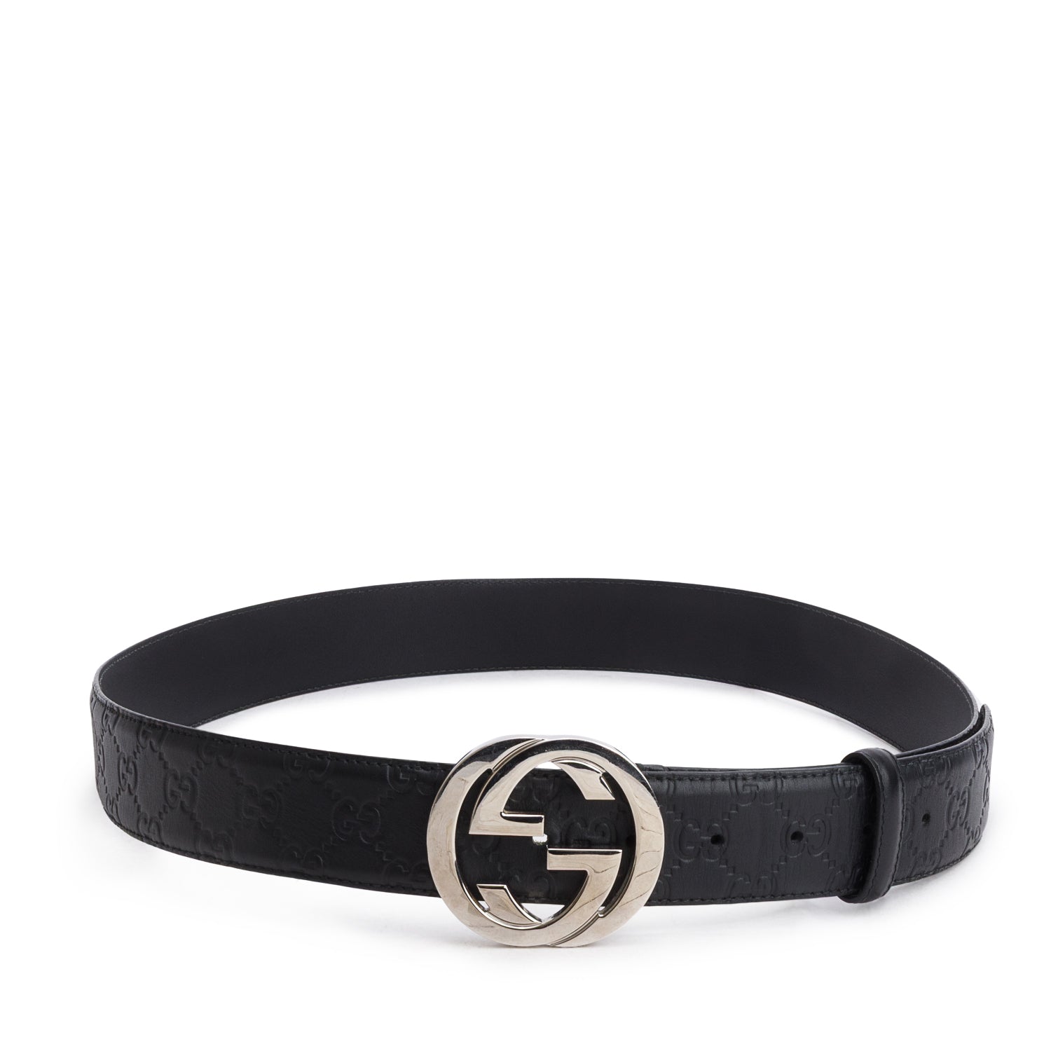 Gucci Black GG Signature Leather Interlocking G Belt 105 42