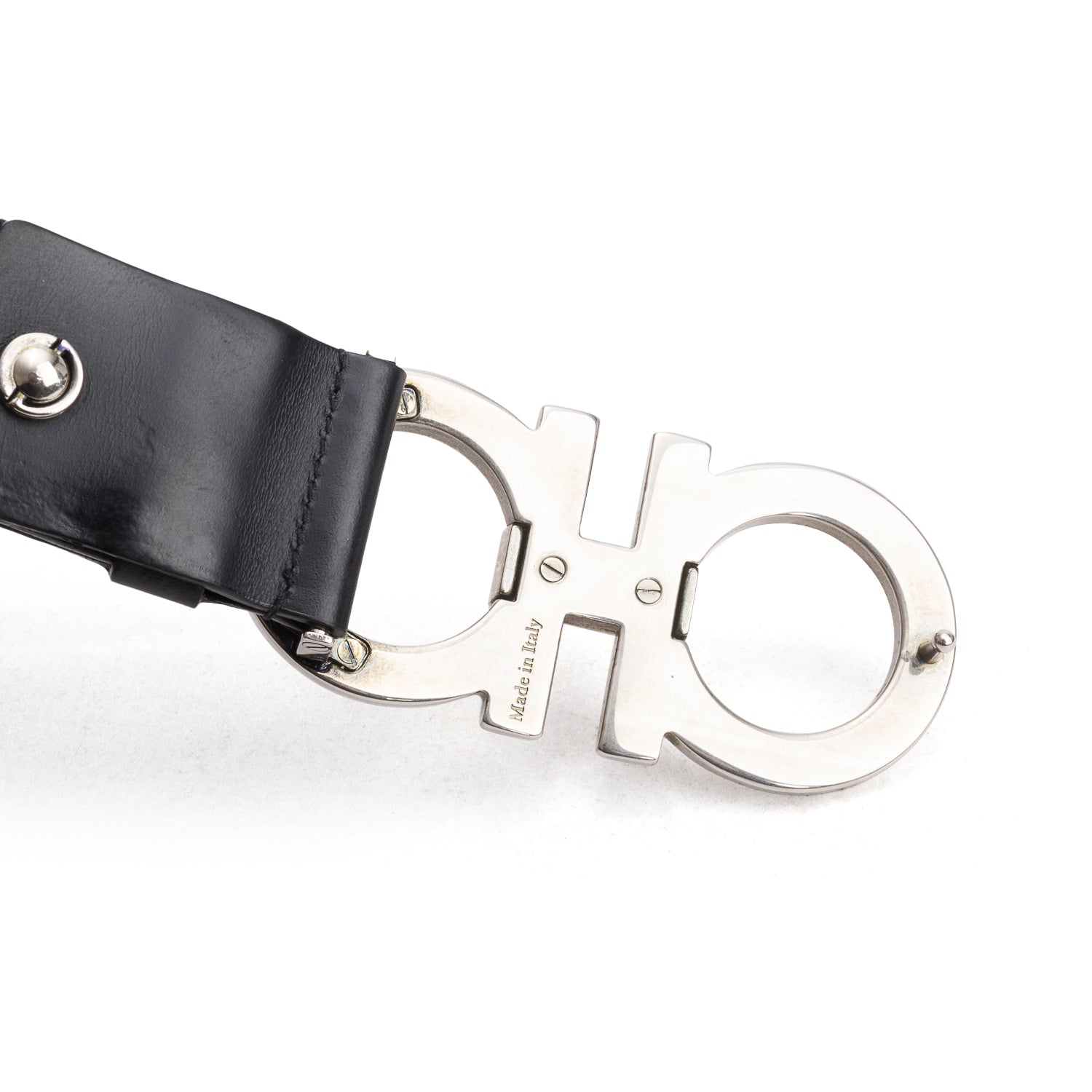 Ferragamo Black Leather Wide Adjustable Gancini Belt