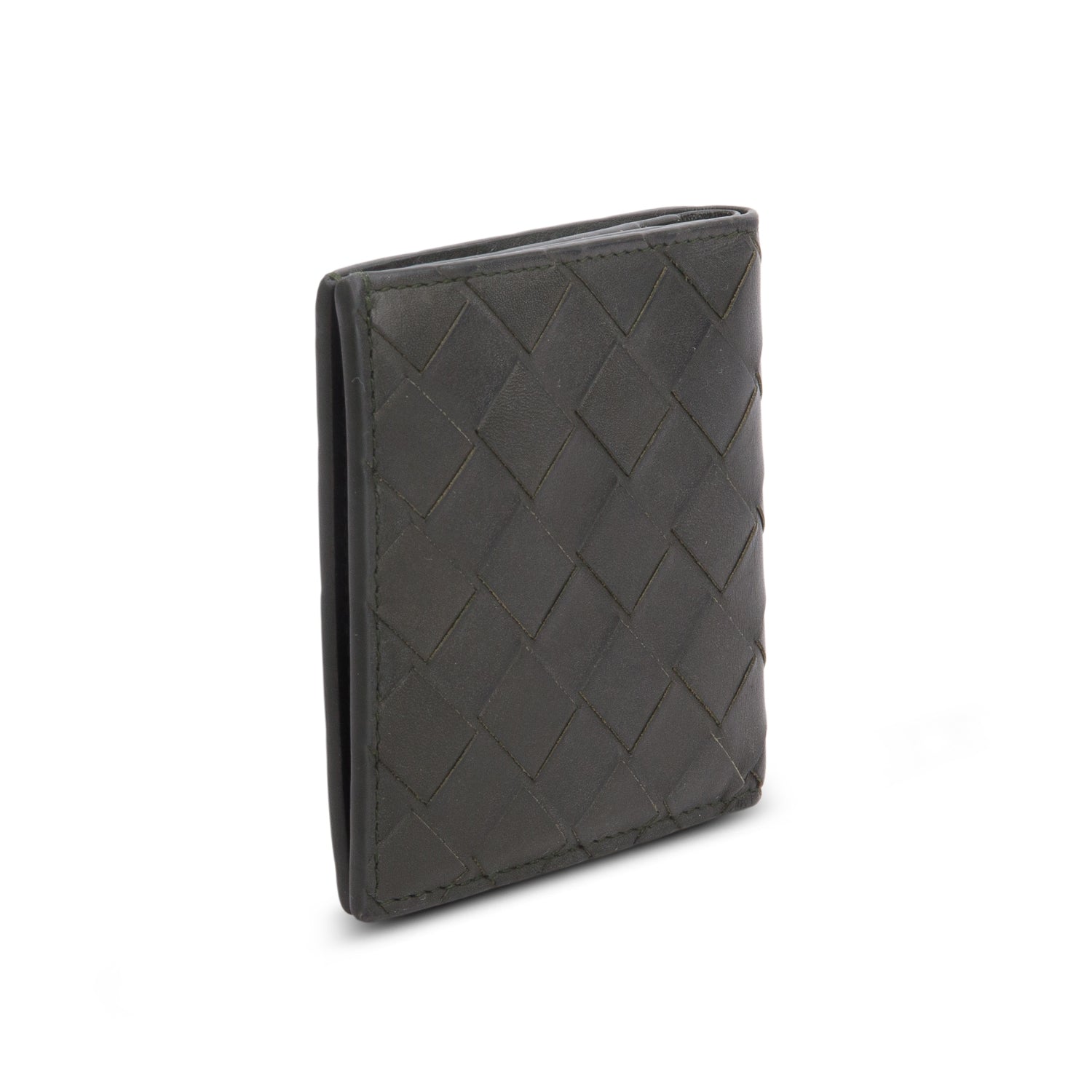 Bottega Dark Green Calfskin Intrecciato Slim Bi-Fold Wallet w/ Box