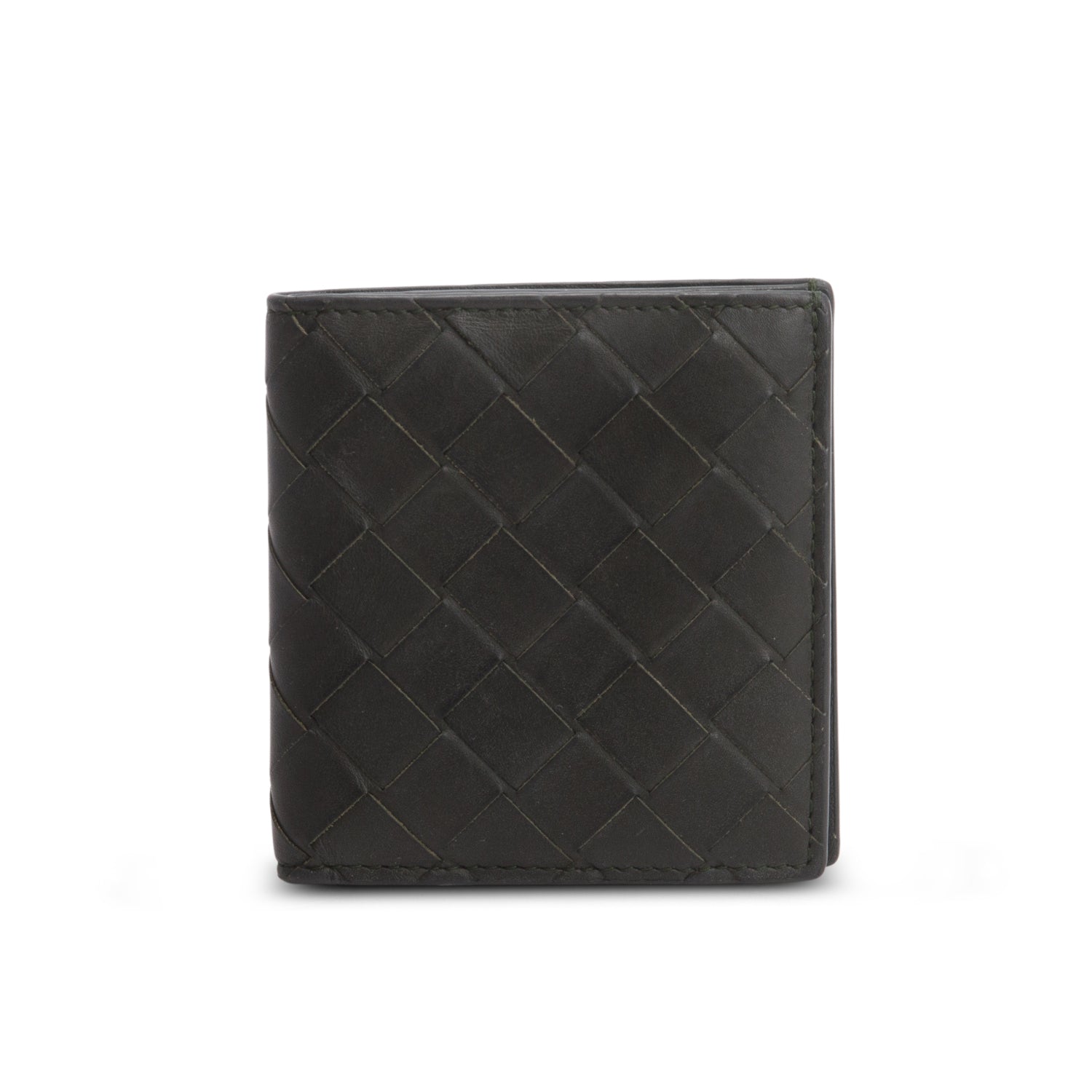 Bottega Dark Green Calfskin Intrecciato Slim Bi-Fold Wallet w/ Box
