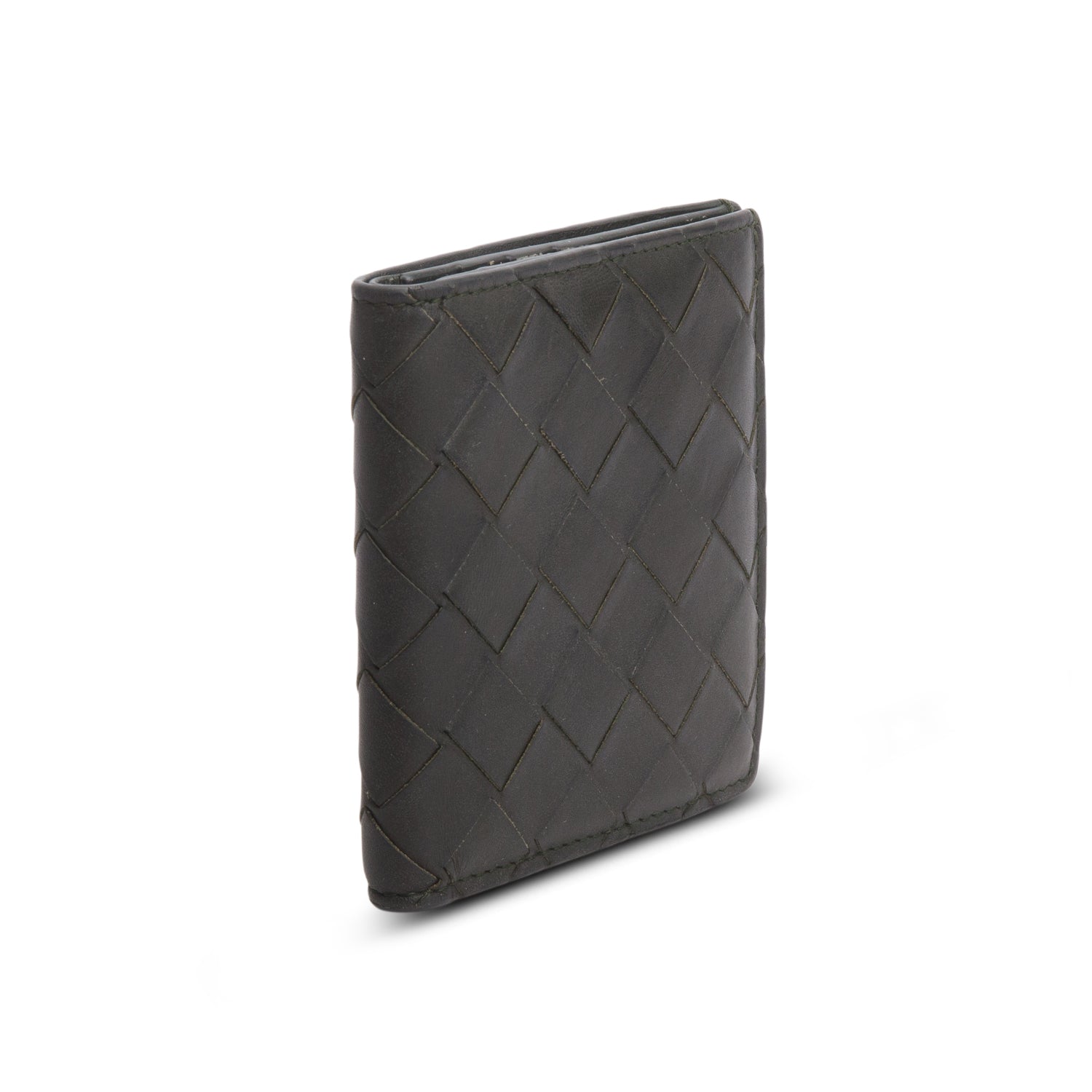 Bottega Dark Green Calfskin Intrecciato Slim Bi-Fold Wallet w/ Box