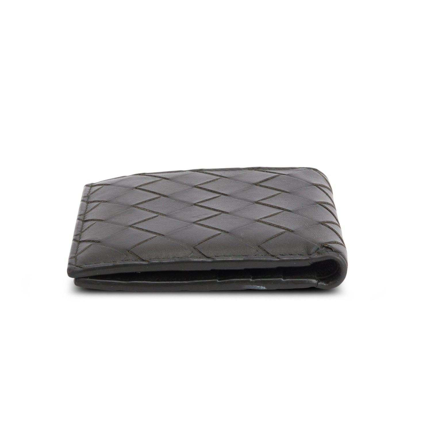 Bottega Dark Green Calfskin Intrecciato Slim Bi-Fold Wallet w/ Box