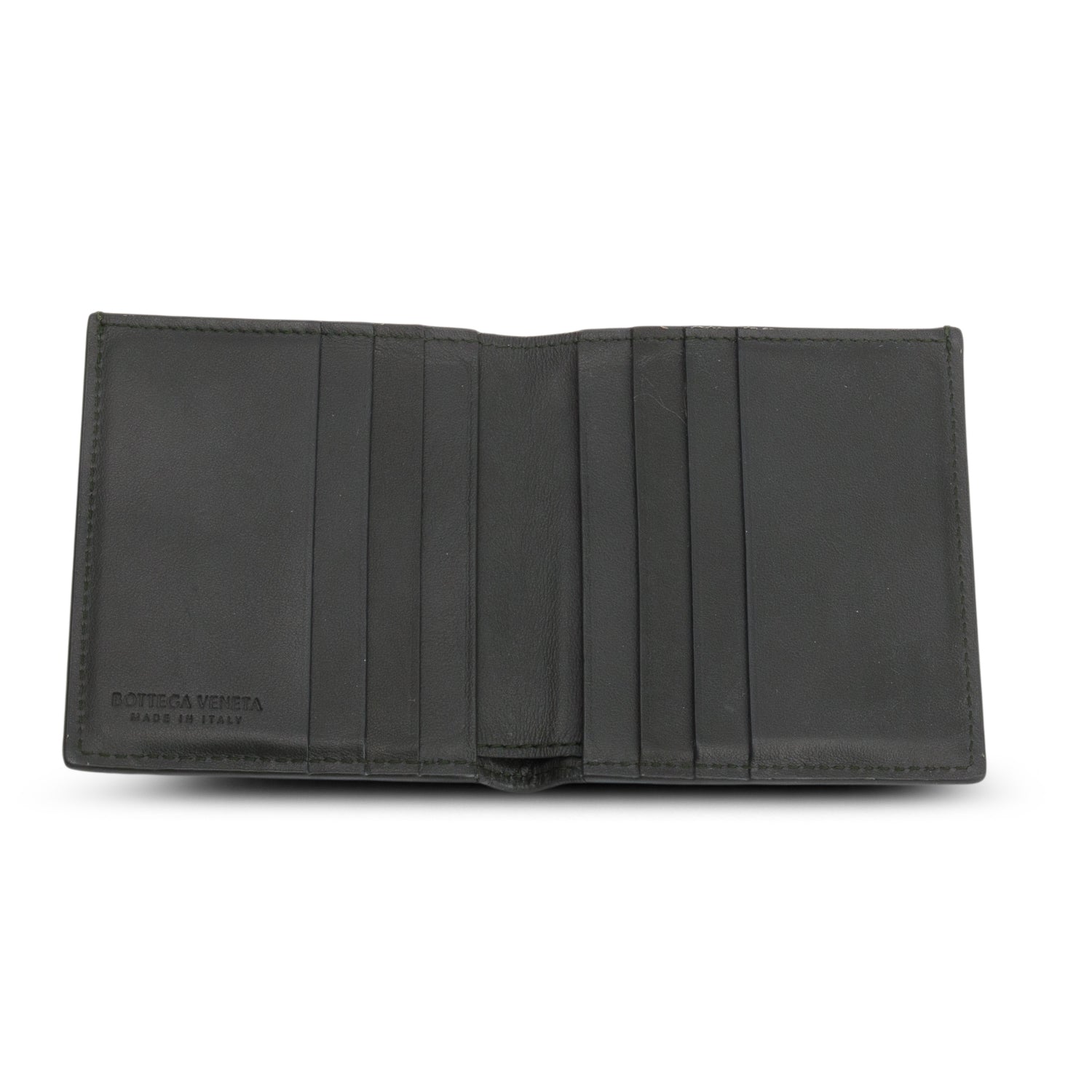 Bottega Dark Green Calfskin Intrecciato Slim Bi-Fold Wallet w/ Box