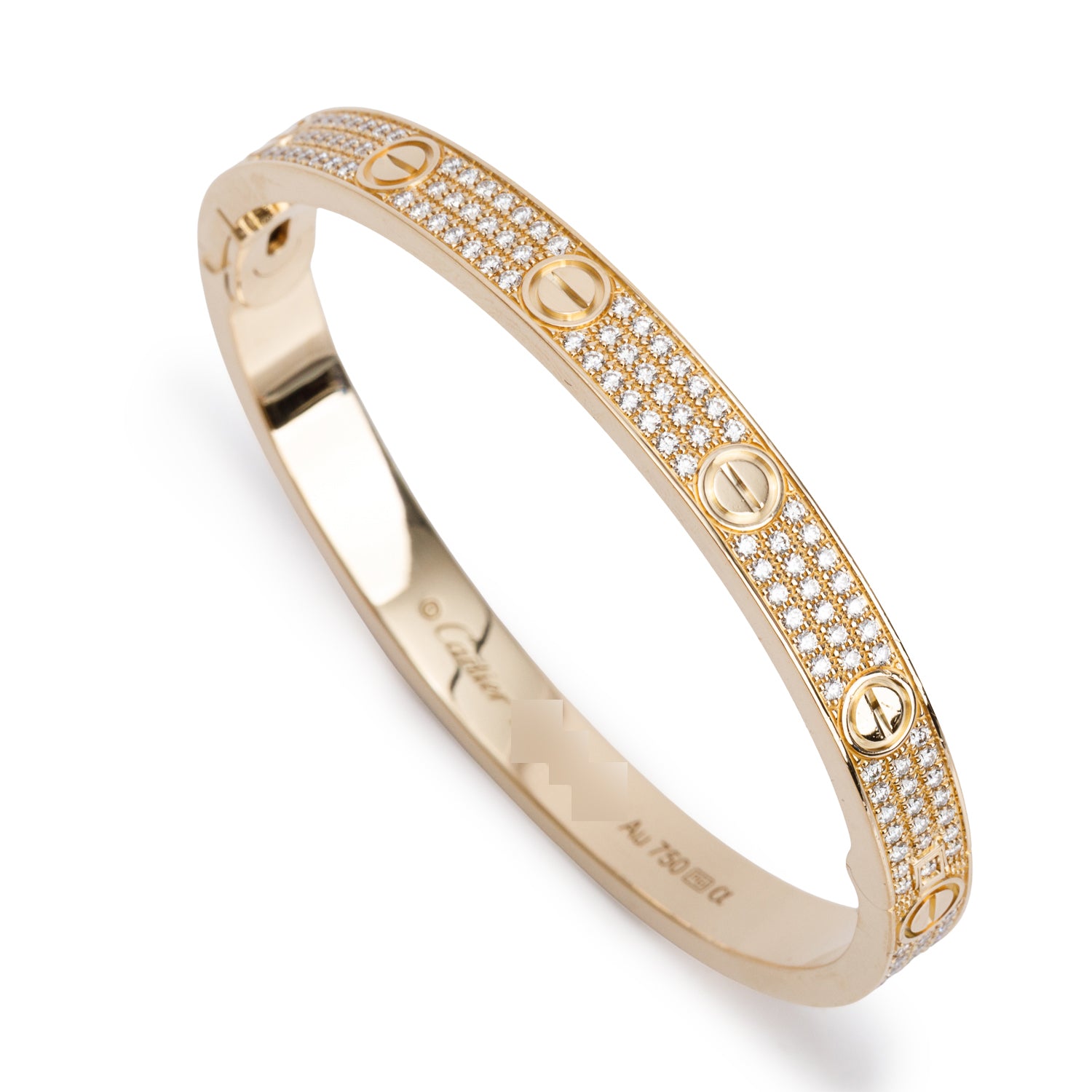 Cartier 2022 18k Yellow Gold Paved Diamond Love Bracelet, Classic Model, Size 18 w/ Box, Receipt & Certificate