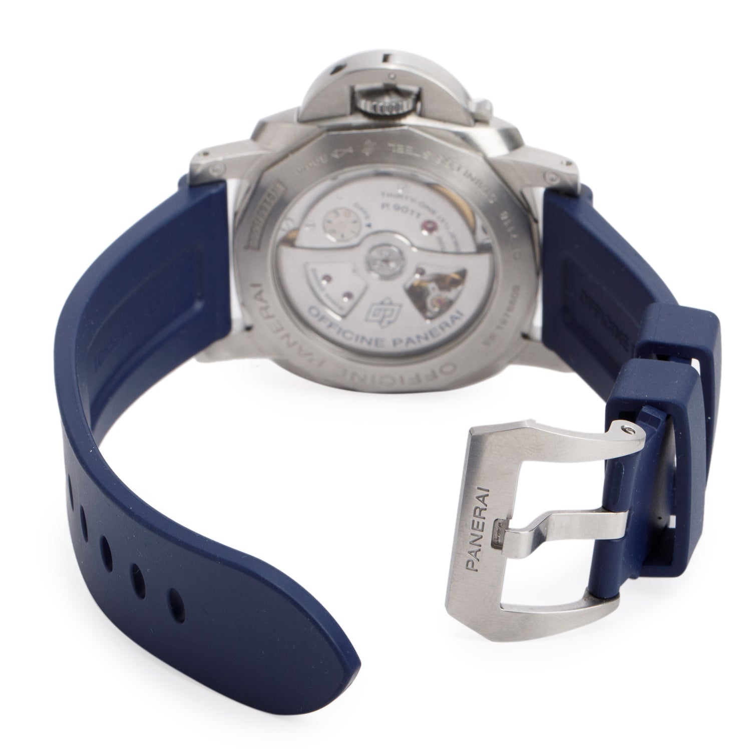 Panerai Stainless Steel Luminor 1950 GMT 44mm Automatic Watch Blue Dial PAM01033 w/ Box, Paper & Extra Strap