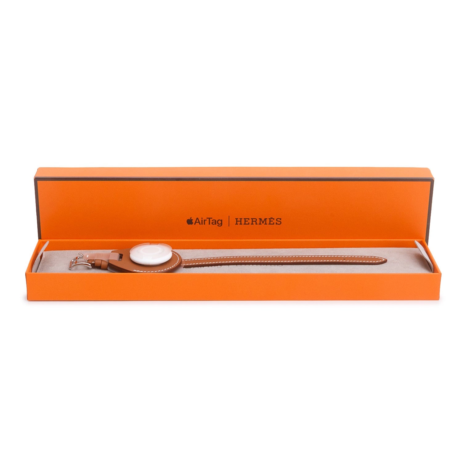 Hermes 2021 Gold Swift Calfskin Apple AirTag Key Ring w/ Box