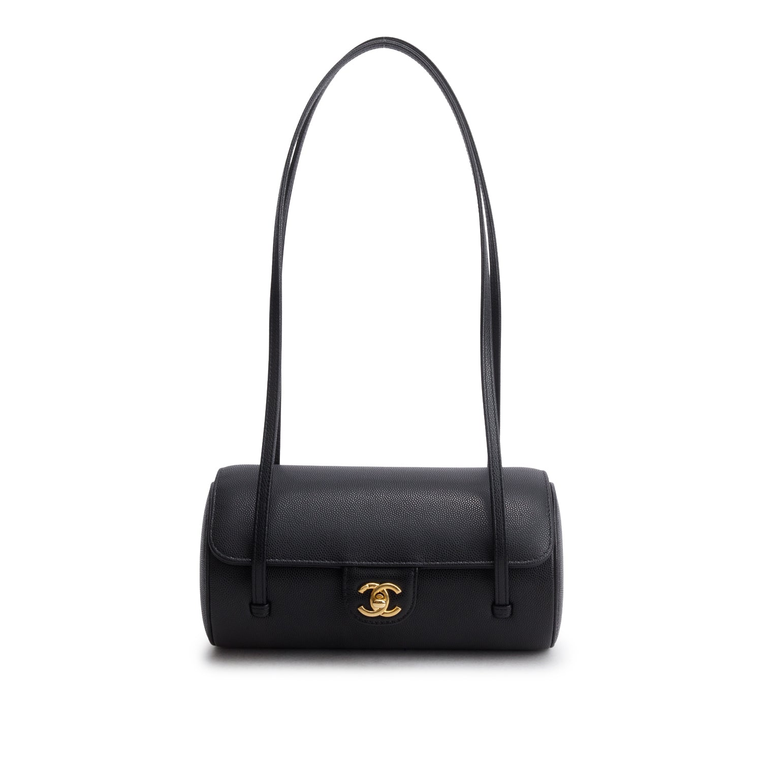 Chanel 2026 Black Shiny Caviar Preppy Coco Small Bowling Bag w/ Box & Receipt