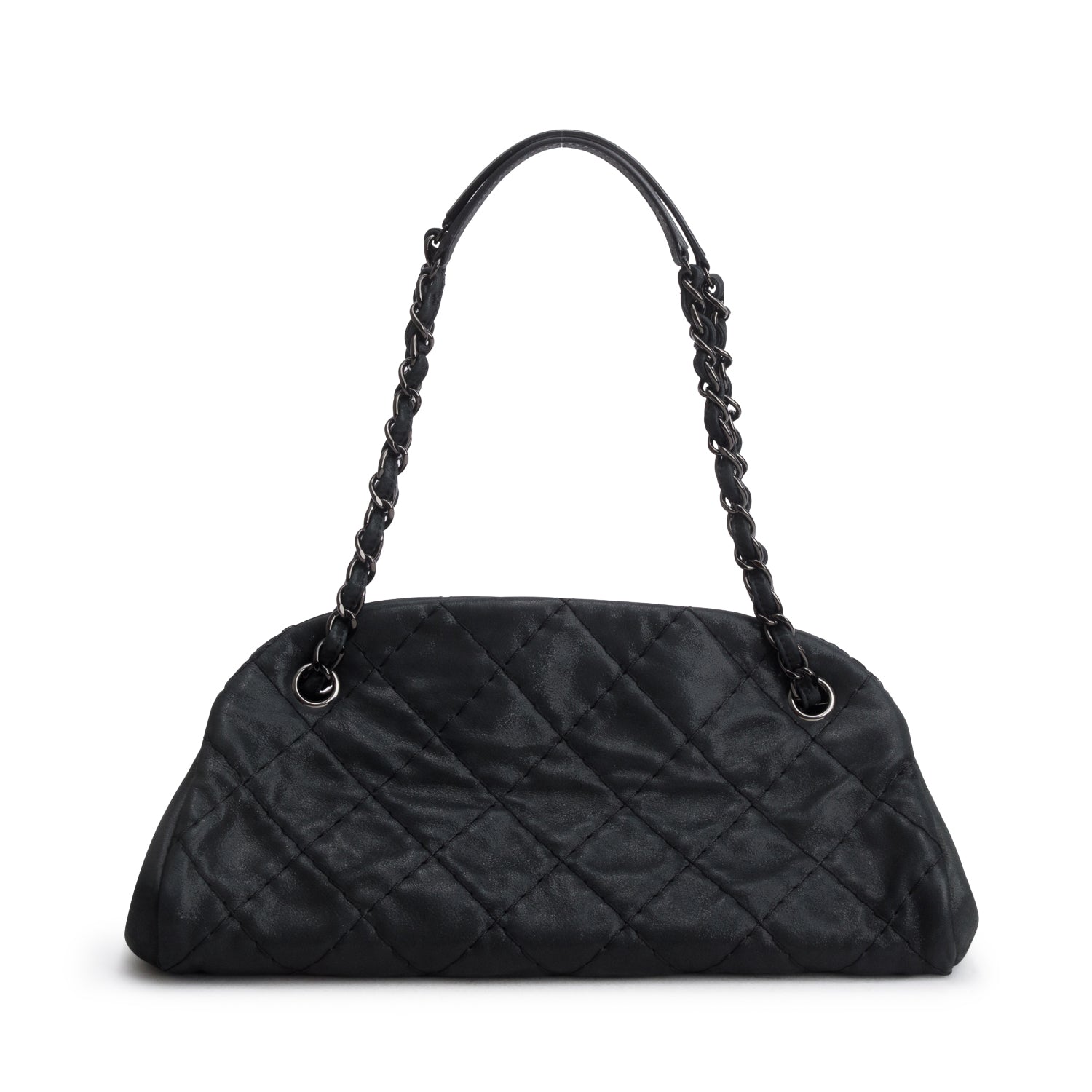 Chanel Black Metallic Calfskin Quilted Medium Just Mademoiselle w/ Authenticity Card