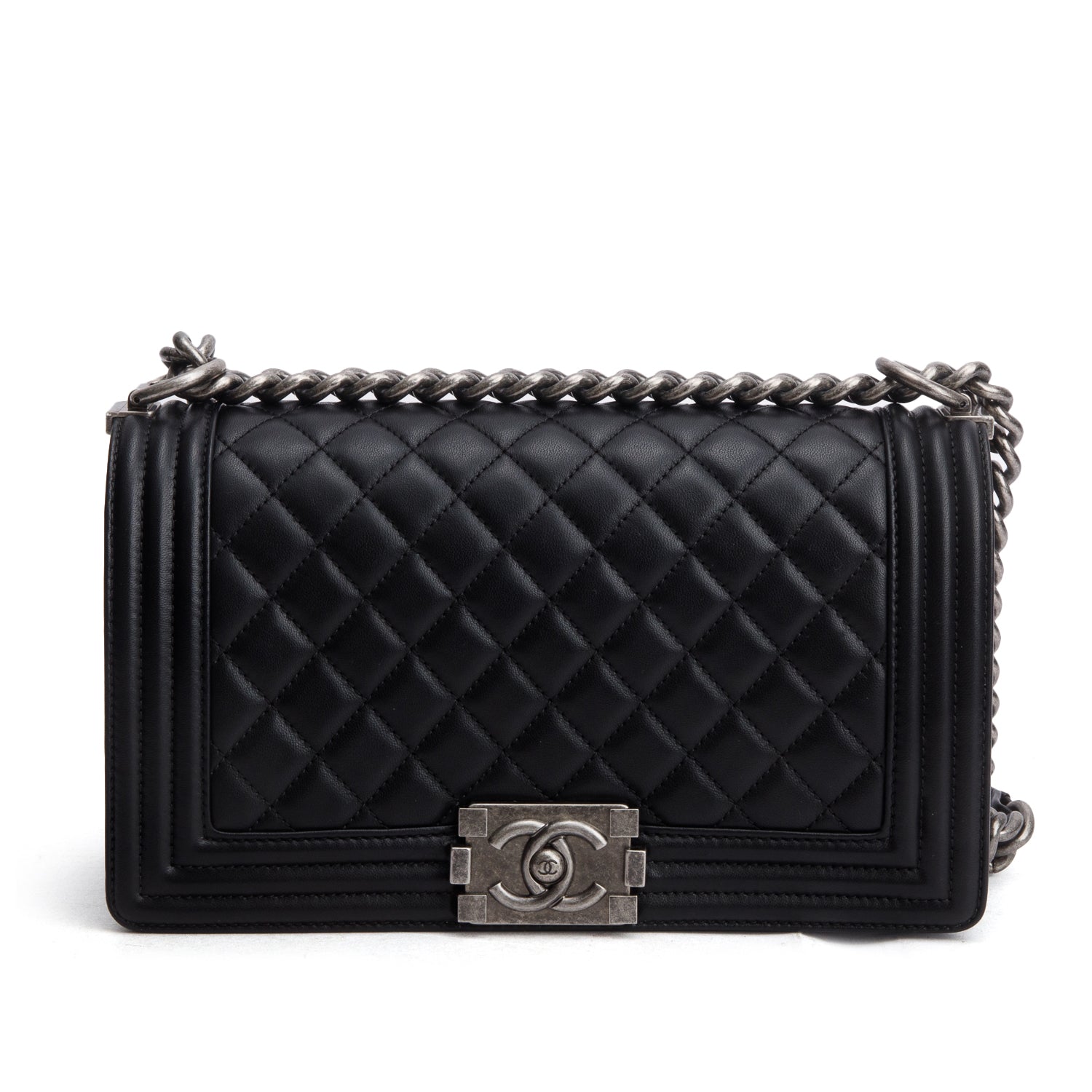 Chanel Black Lambskin Quilted Medium Boy Flap w/ Box
