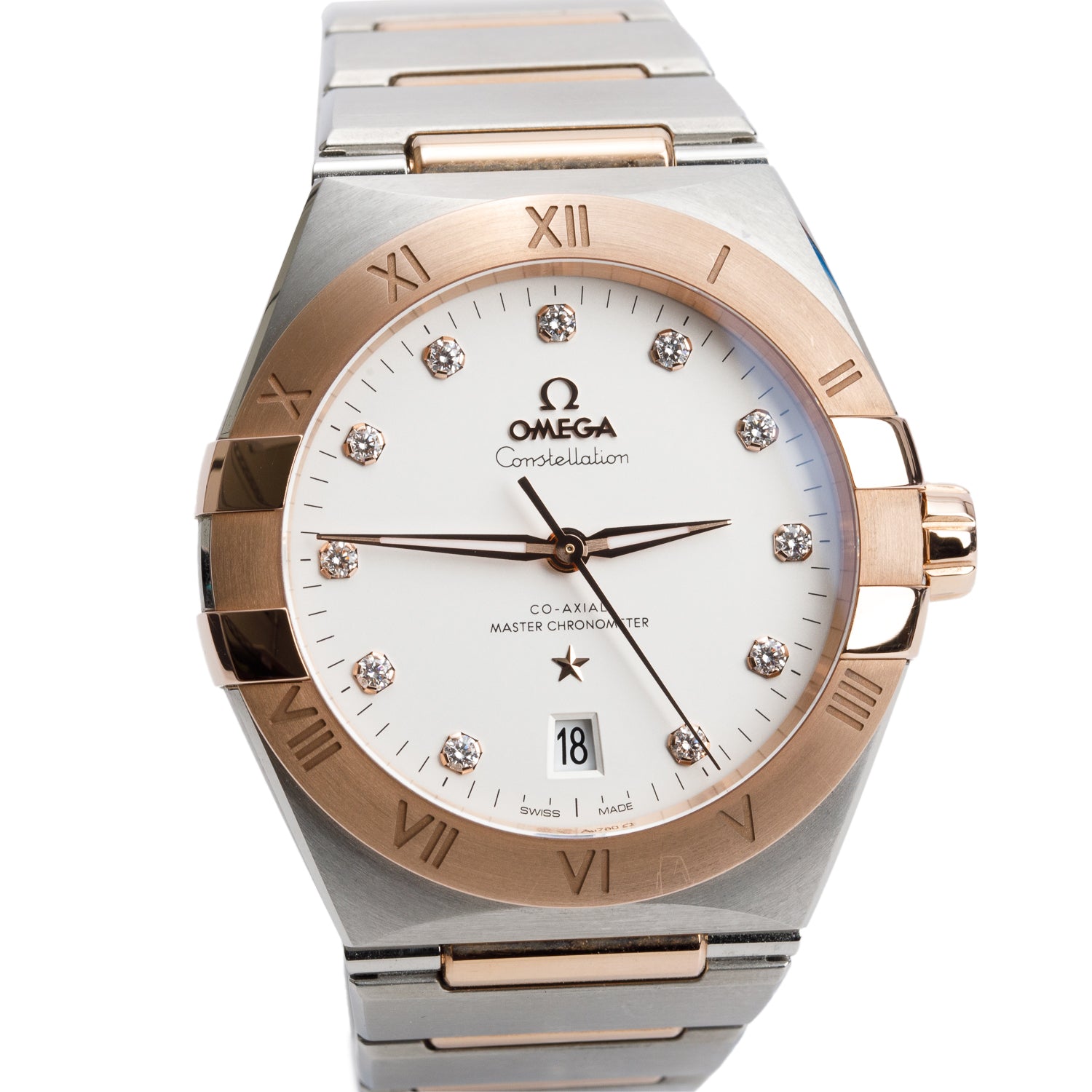 Omega 2023 Stainless Steel & 18k Rose Gold Constellation 39 MM Automatic Watch White Diamond Dial w/ Box & Papers