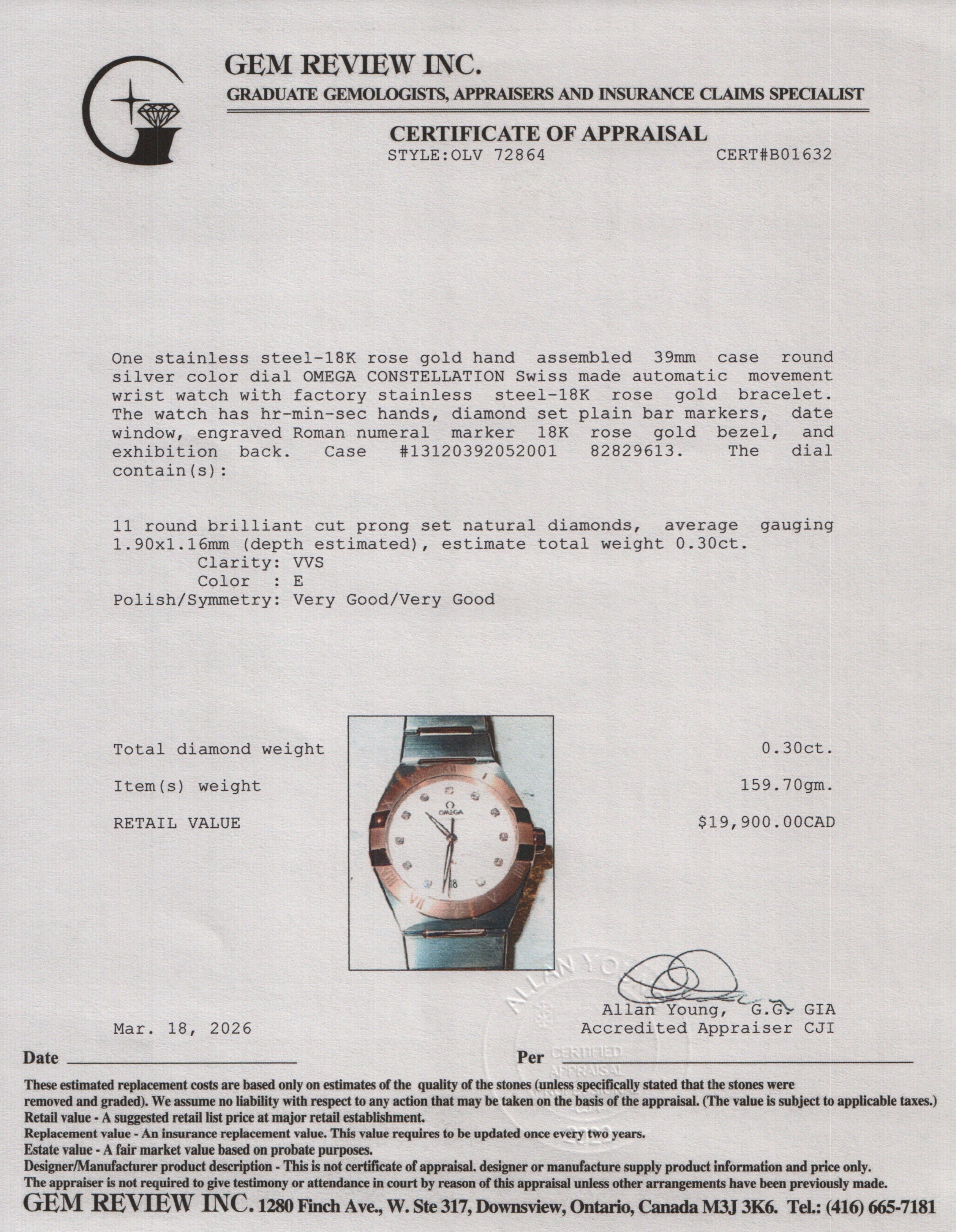 Omega 2023 Stainless Steel & 18k Rose Gold Constellation 39 MM Automatic Watch White Diamond Dial w/ Box & Papers