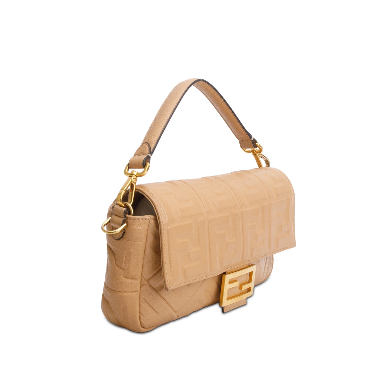 Fendi Brown Nappa FF 1974 Embossed Baguette w/ Straps