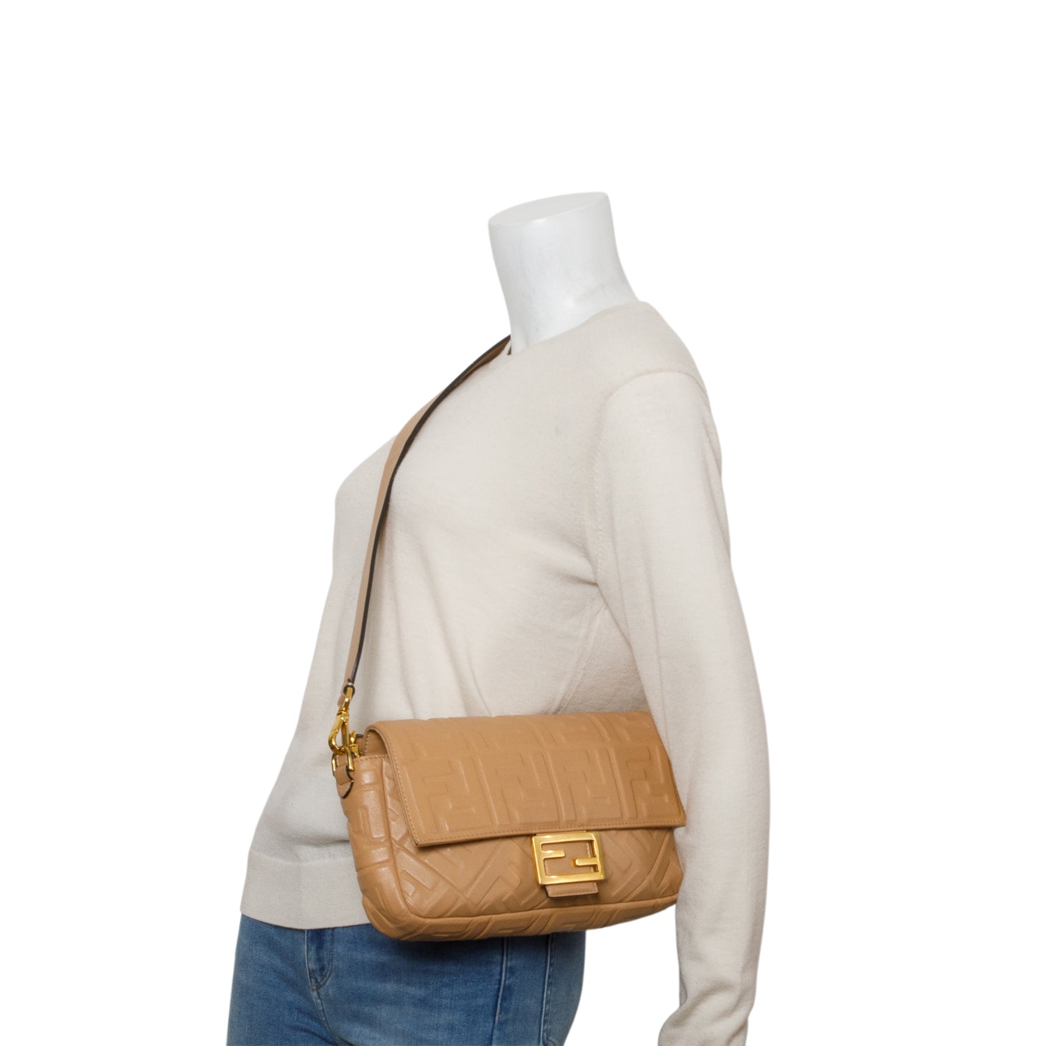 Fendi Brown Nappa FF 1974 Embossed Baguette w/ Straps