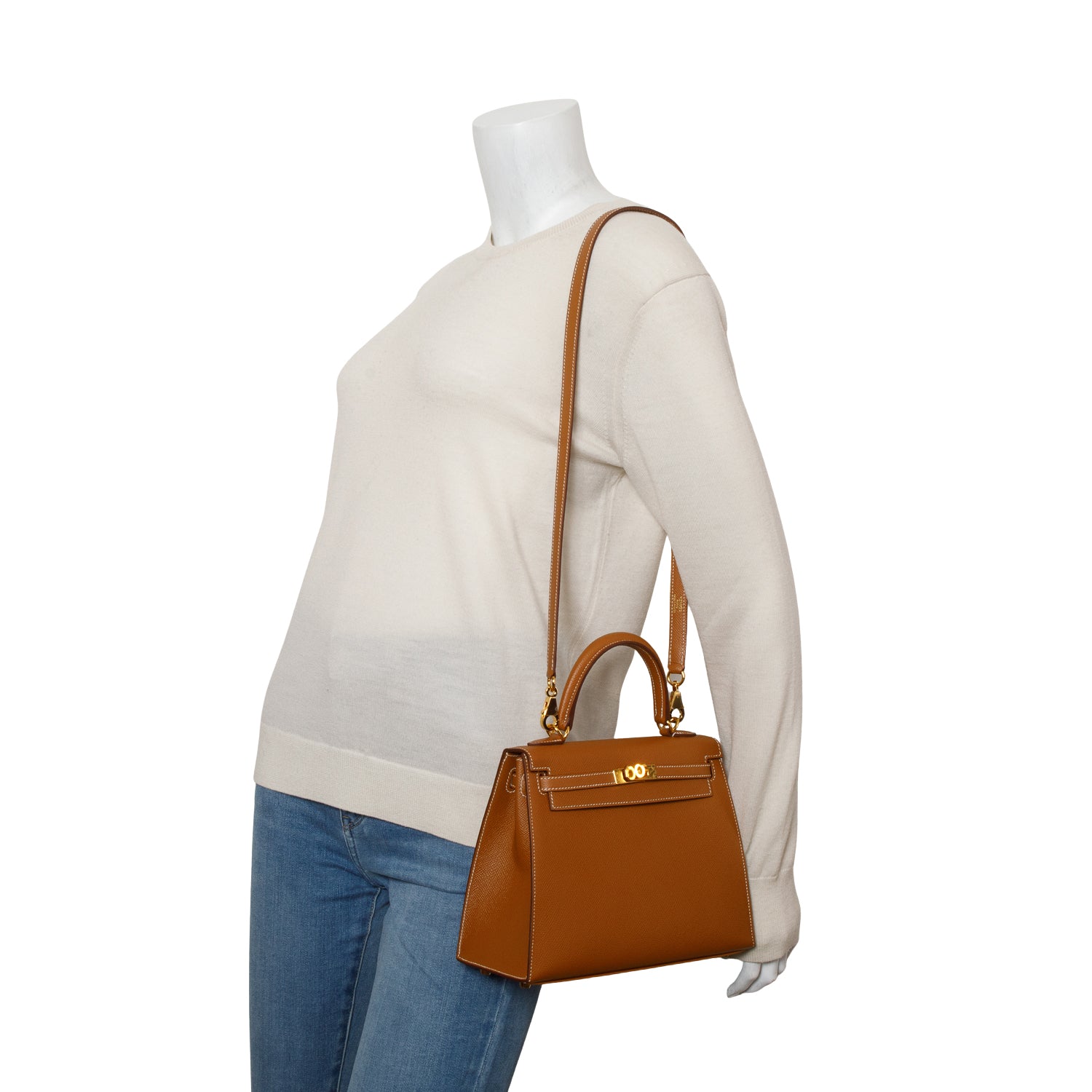 Hermes 2020 Gold Veau Epsom Kelly II Sellier 25 w/ Box, Receipt & Strap