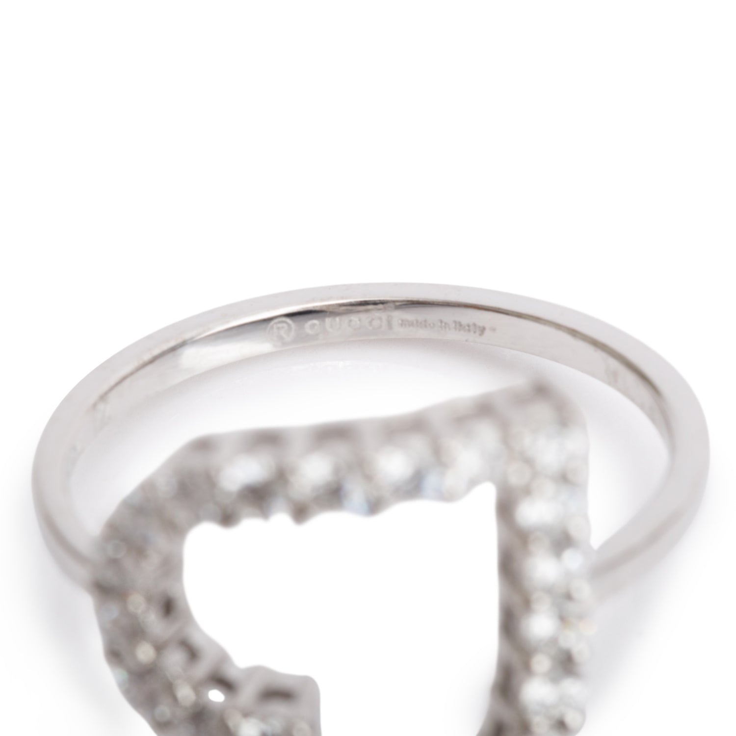 Gucci 18k White Gold Diamond Open Heart Band Ring, Size 12 6
