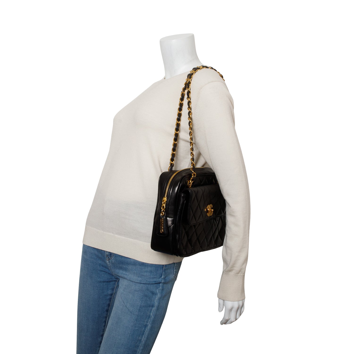 Chanel Vintage Black Lambskin Shoulder Bag w/ Box & Authenticity Card