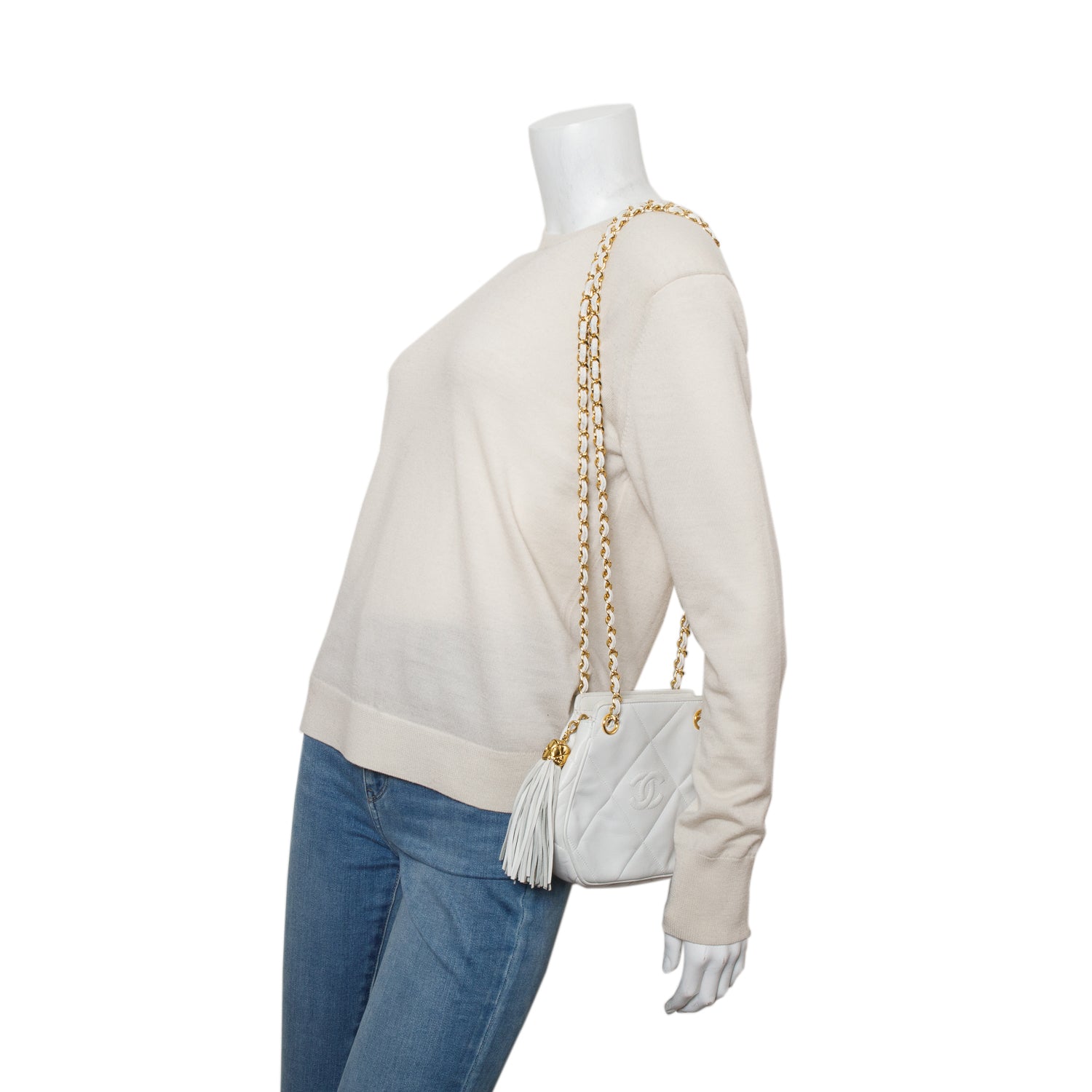 Chanel Vintage White Lambskin Timeless Classique Shoulder Bag w/ Box & Authenticity Card