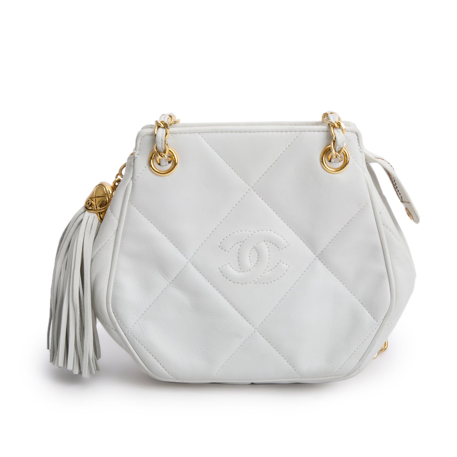 Chanel Vintage White Lambskin Timeless Classique Shoulder Bag w/ Box & Authenticity Card