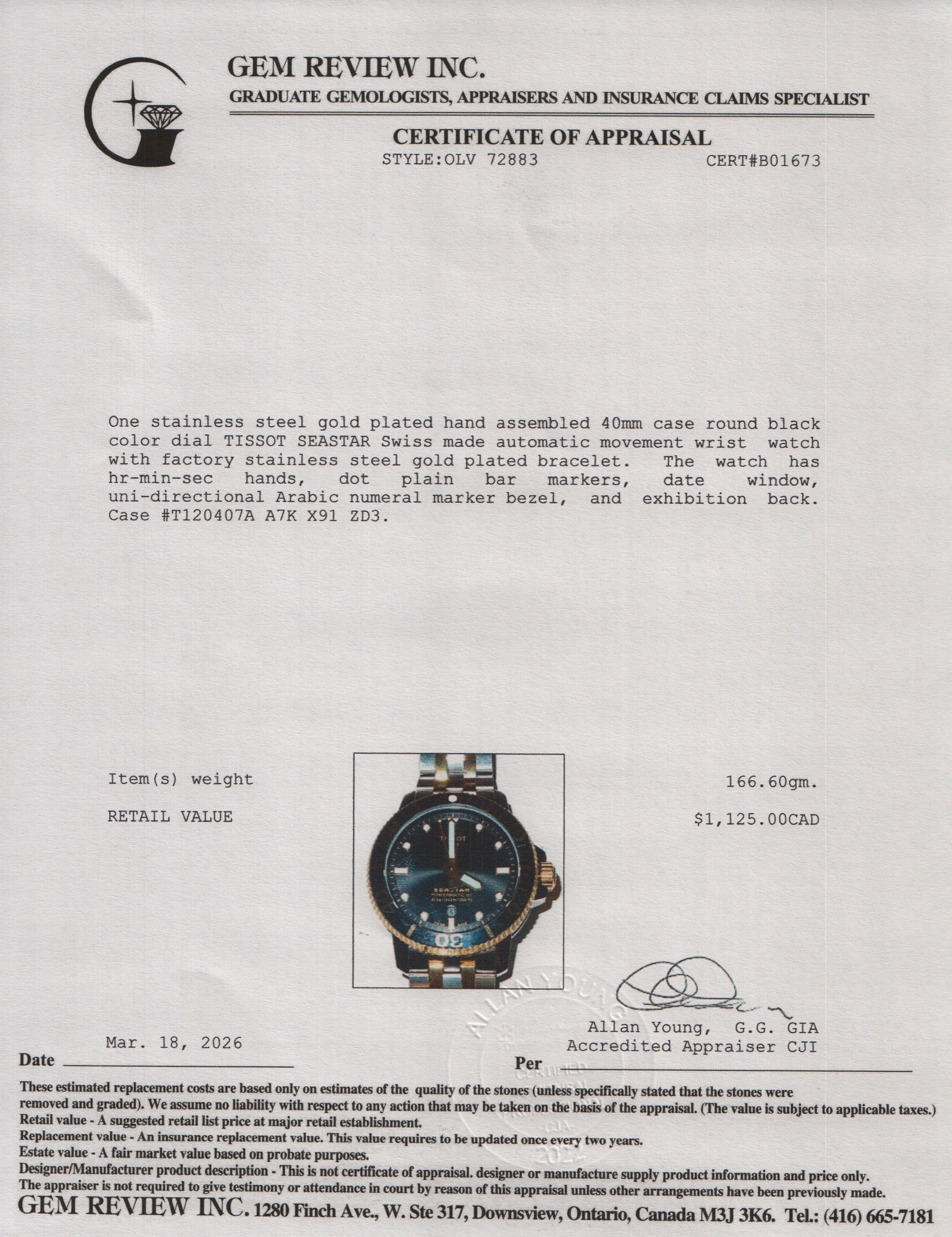 Tissot Stainless Steel & Gold Plated Seastar 1000 40 MM Automatic Watch Black Dial w/ Box