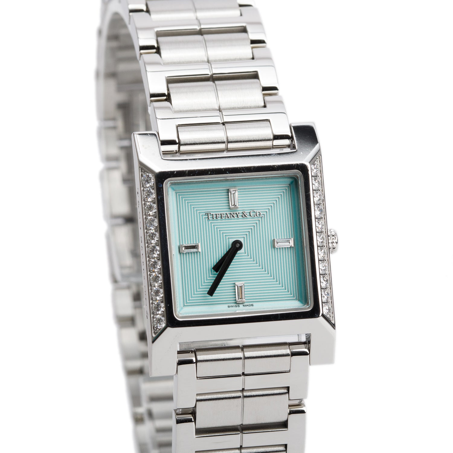 Tiffany Stainless Steel Diamond Bezel 1837 Makers 22 MM Quartz Watch Diamond Tiffany Blue Dial w/ Box & Papers
