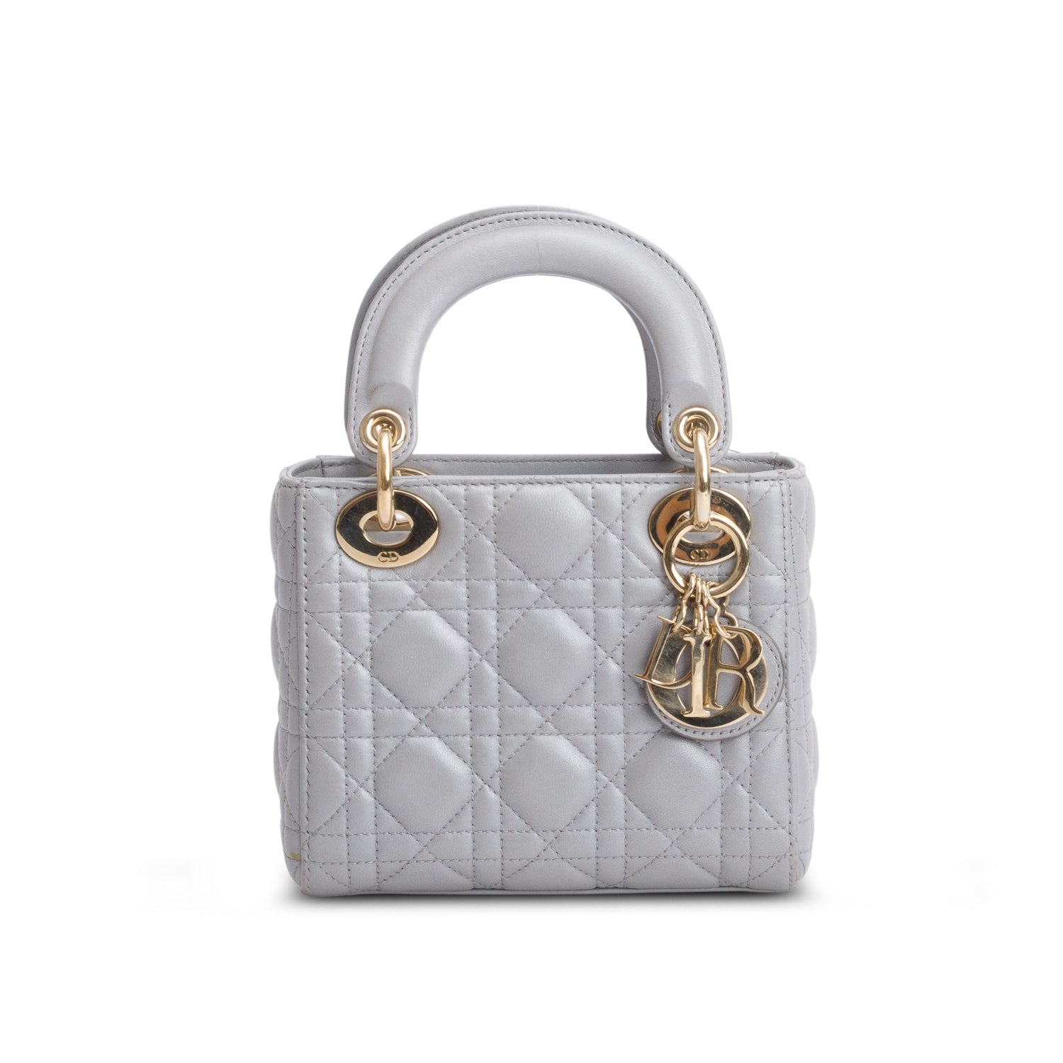 Christian Dior Grey Cannage Leather Mini Lady Dior Bag w/ Strap