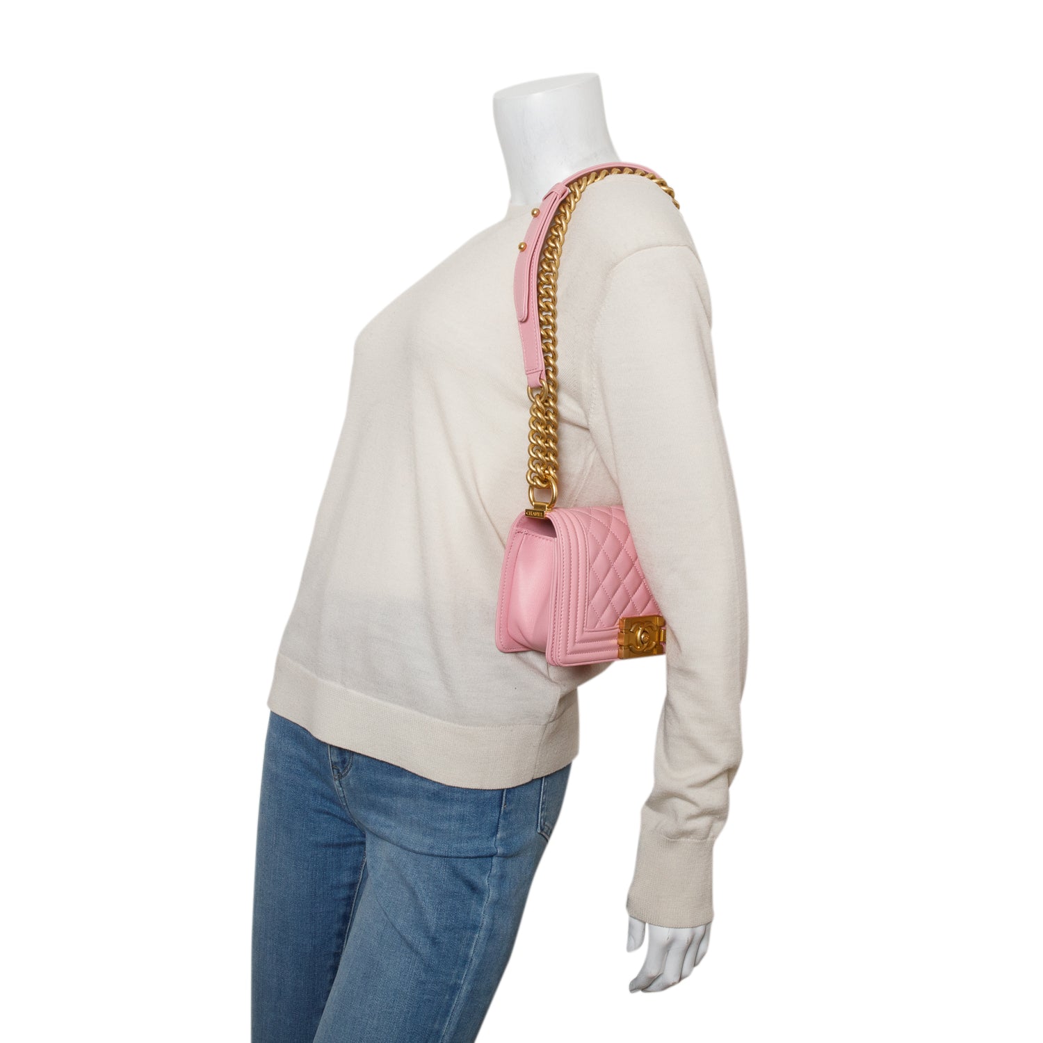 Chanel Pink Lambskin Leather Small Boy Bag w/ Box
